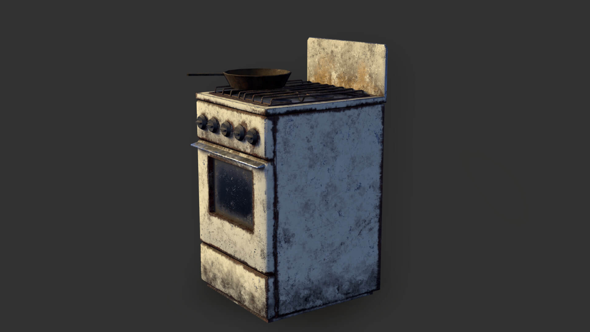 Soviet Gas Stove with Rusty Frying Pan &ndash Low-Poly PBR 3D Model
