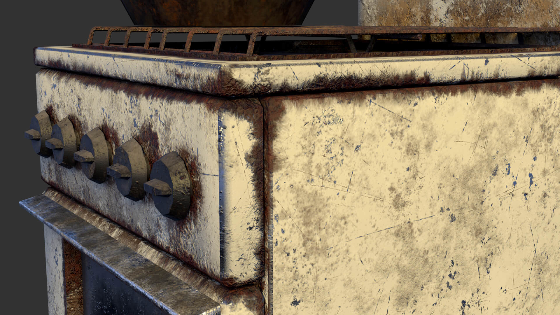 Soviet Gas Stove with Rusty Frying Pan &ndash Low-Poly PBR 3D Model