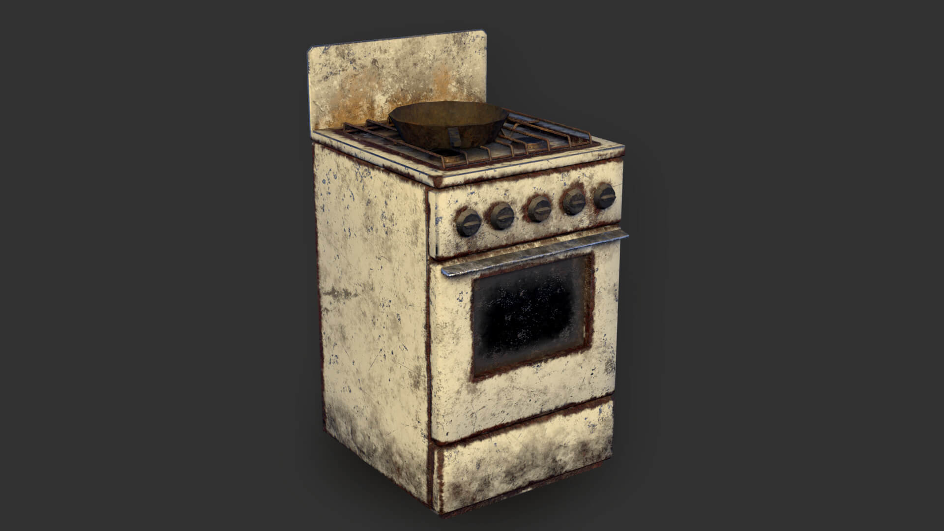 Soviet Gas Stove with Rusty Frying Pan &ndash Low-Poly PBR 3D Model