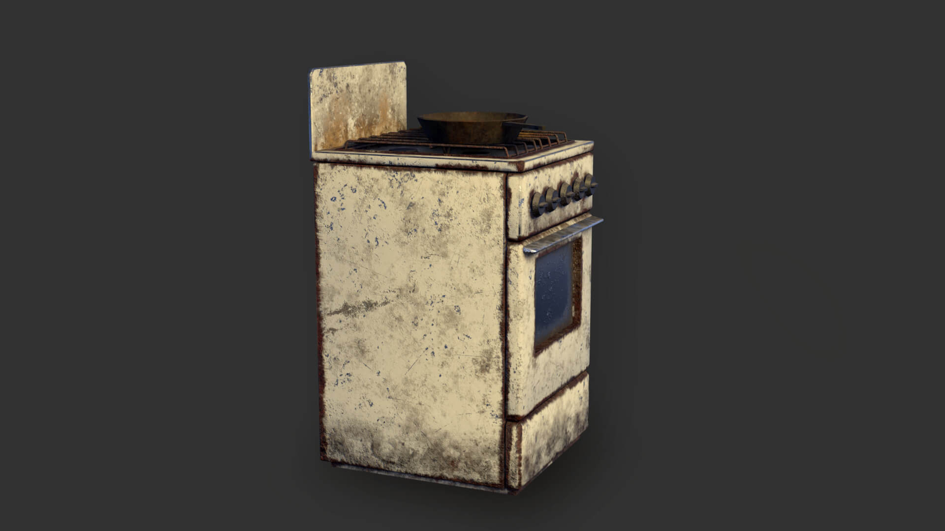 Soviet Gas Stove with Rusty Frying Pan &ndash Low-Poly PBR 3D Model