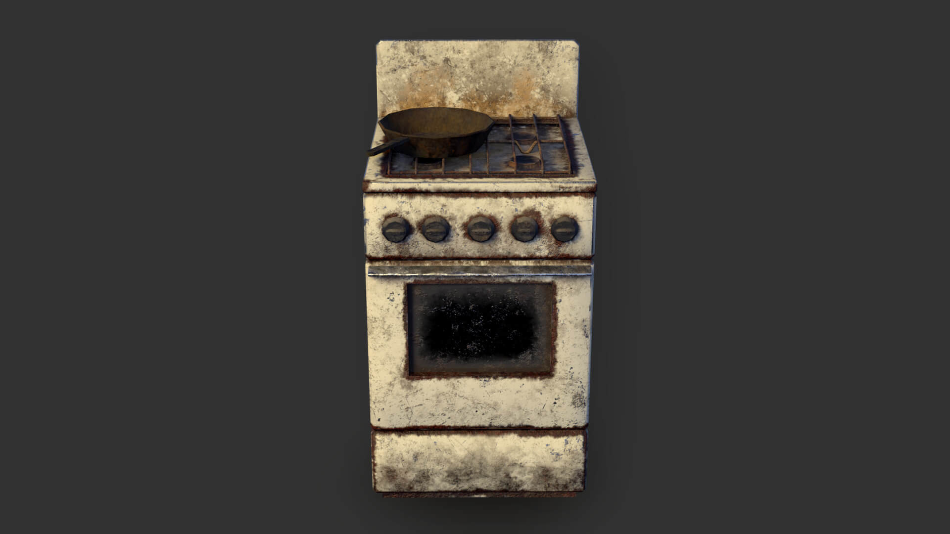 Soviet Gas Stove with Rusty Frying Pan &ndash Low-Poly PBR 3D Model