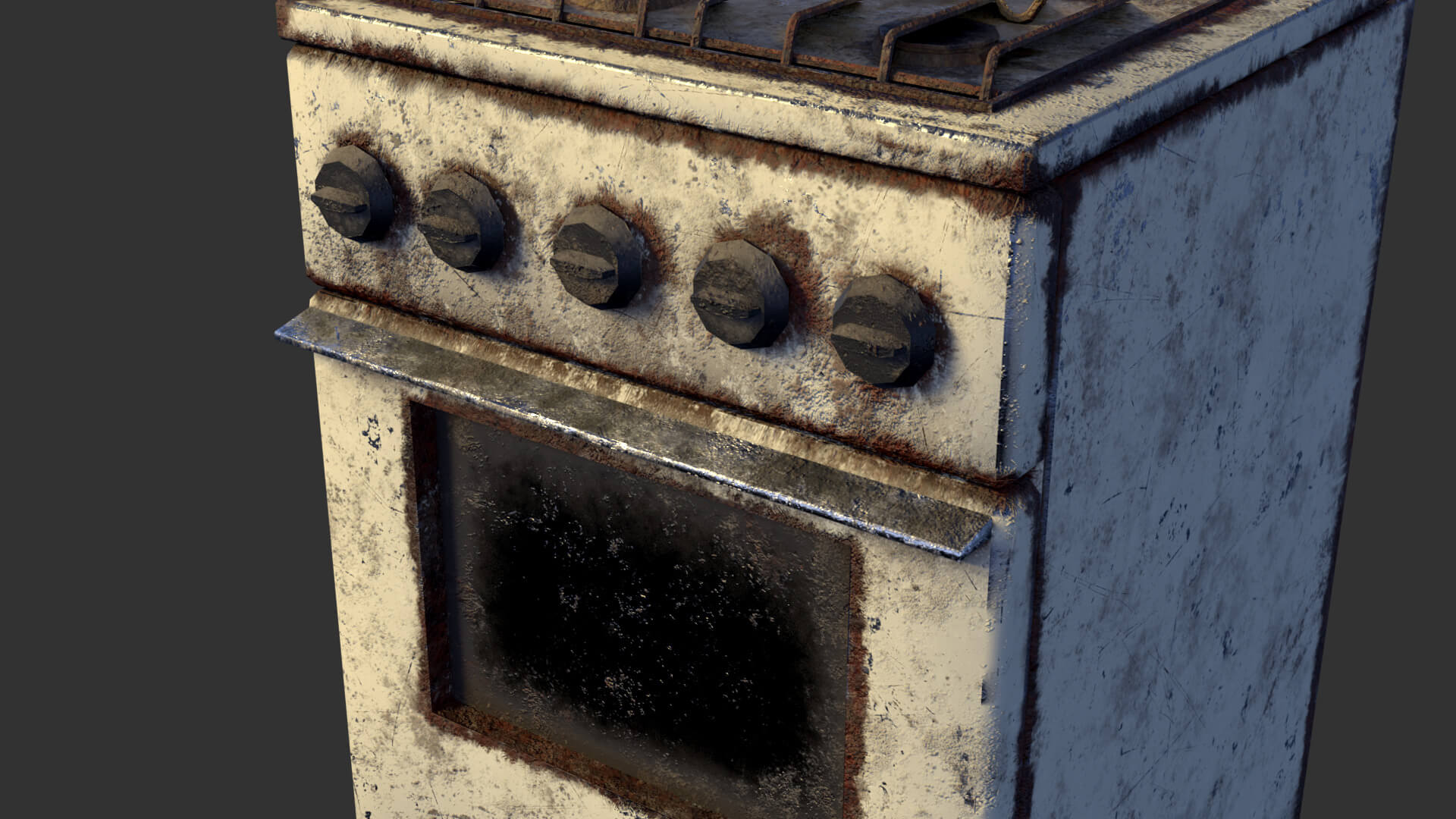 Soviet Gas Stove with Rusty Frying Pan &ndash Low-Poly PBR 3D Model