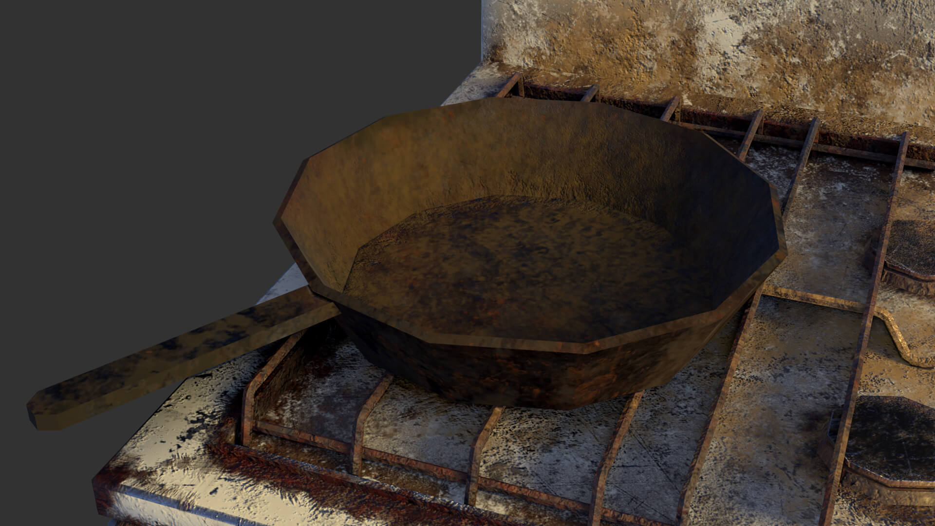 Soviet Gas Stove with Rusty Frying Pan &ndash Low-Poly PBR 3D Model
