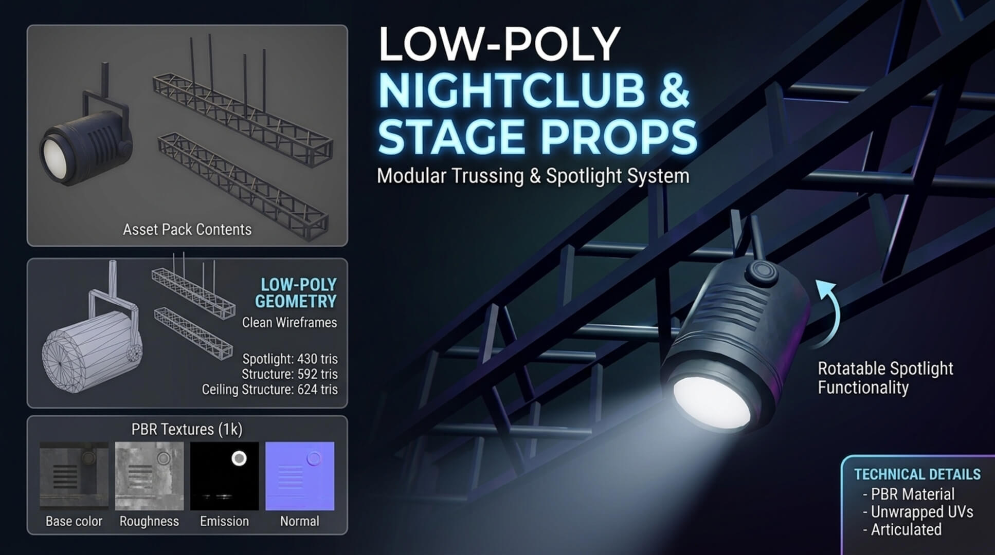Spotlight and Structure - Low-Poly PBR 3D Model 3D Model