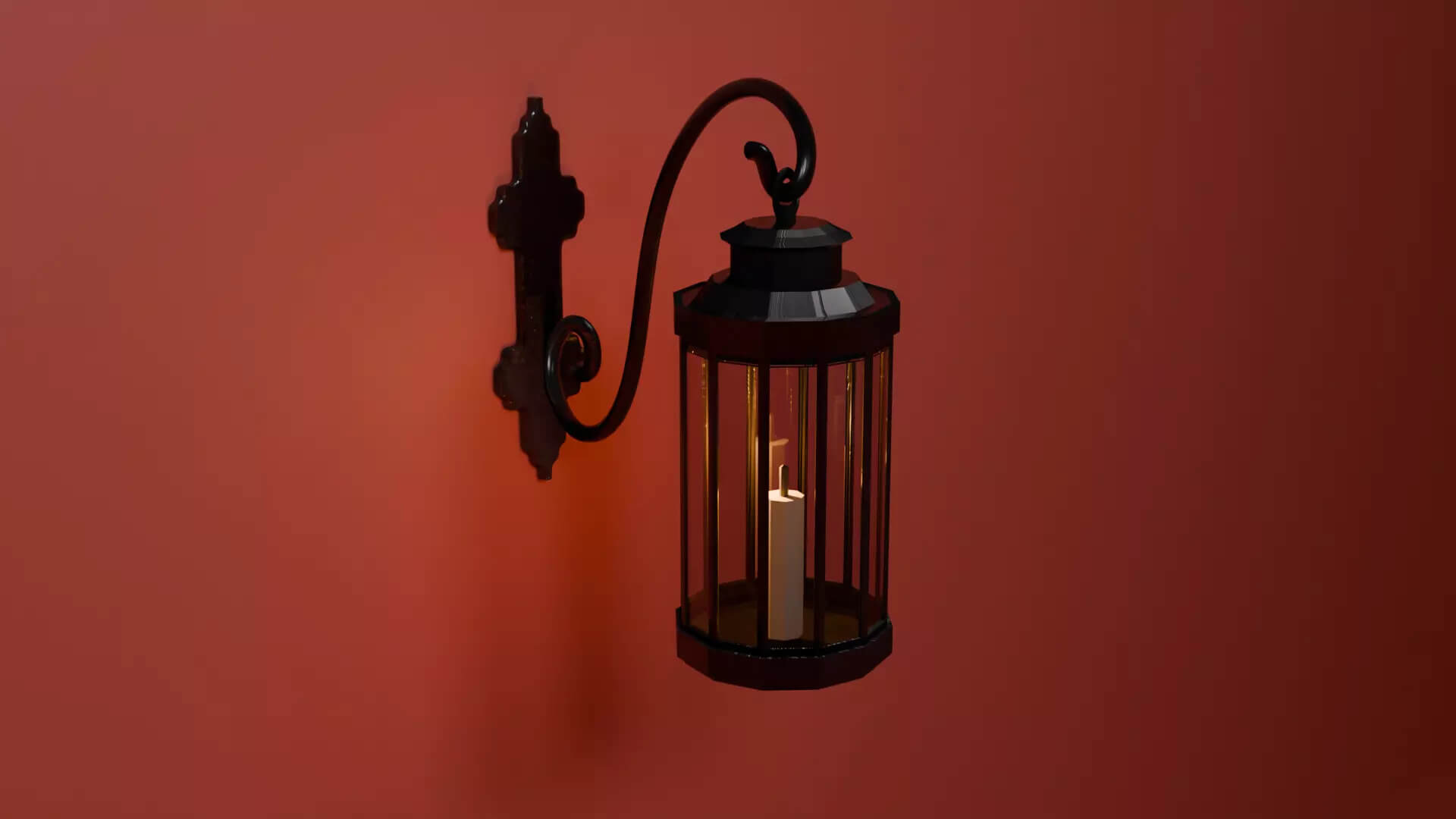 Stylized Medieval Wall Lantern with Candle - Game Ready Low 3D Model