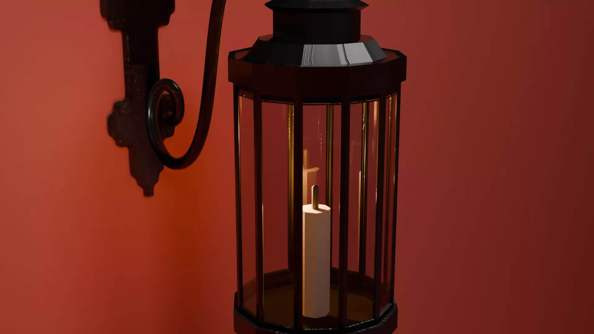 Stylized Medieval Wall Lantern with Candle - Game Ready Low 3D Model