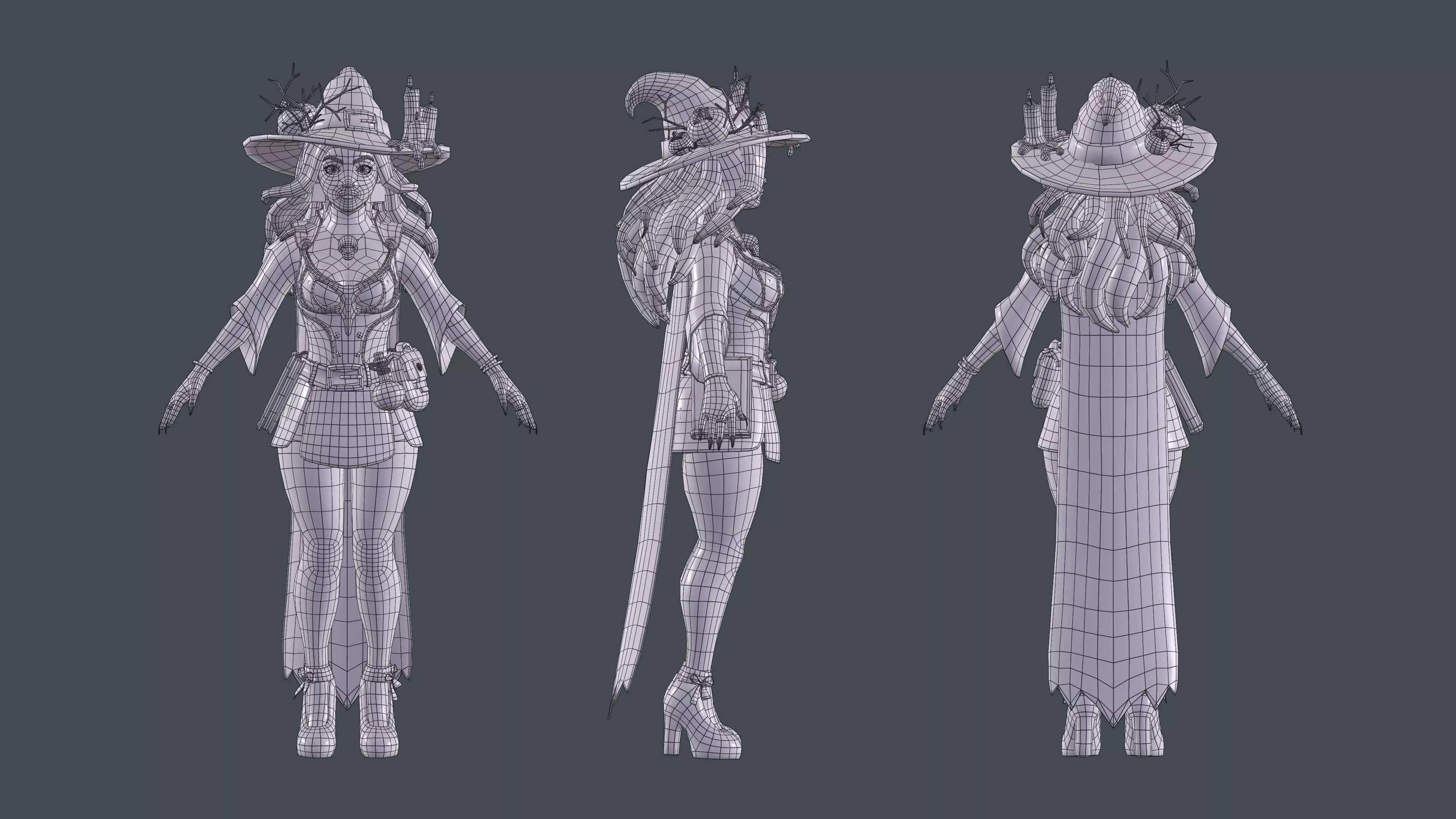 Stylized Witch Character with Broom - Rigged &amp ARKit Fac 3D Model