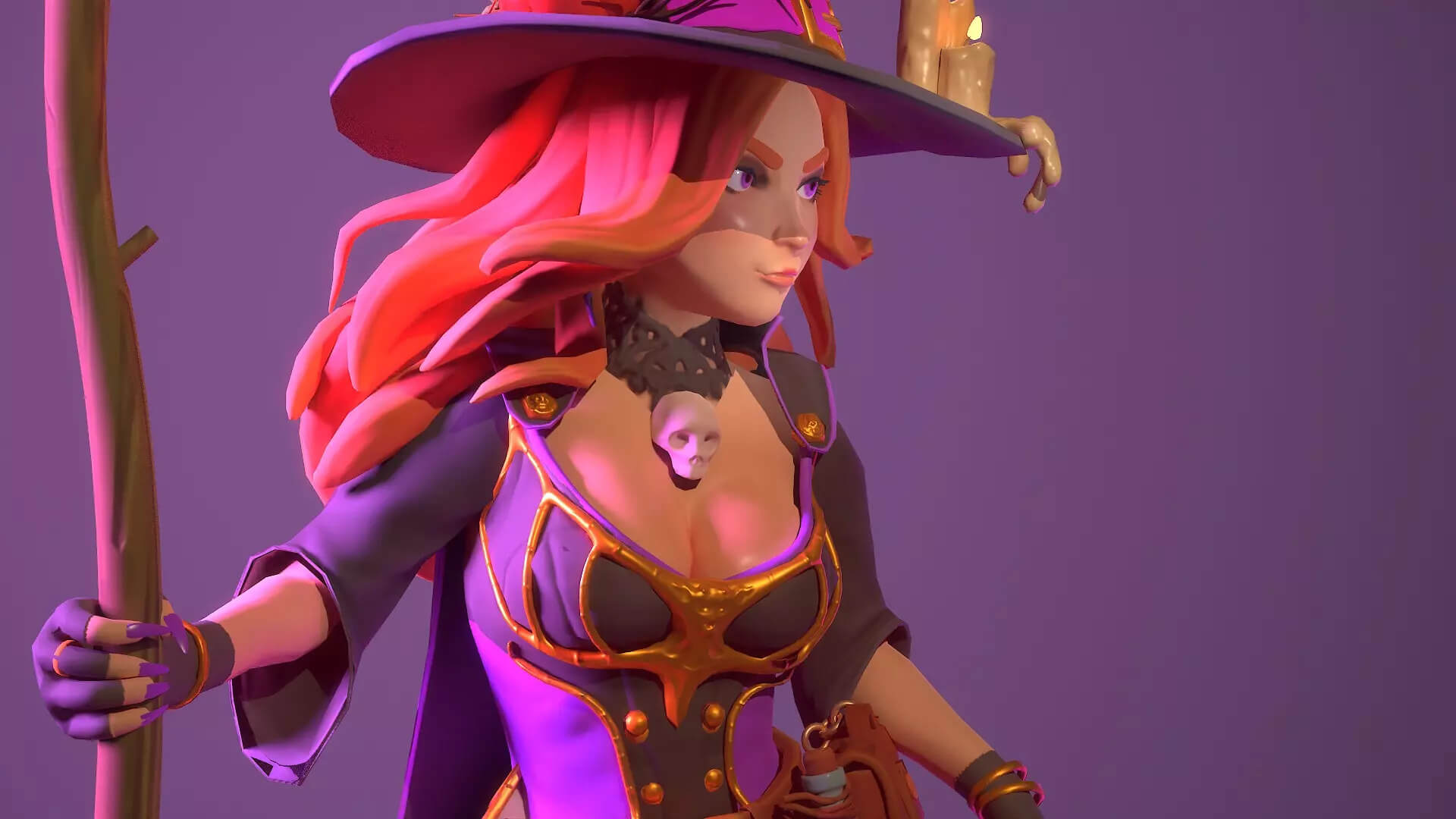 Stylized Witch Character with Broom - Rigged & ARKit Fac 3D Model