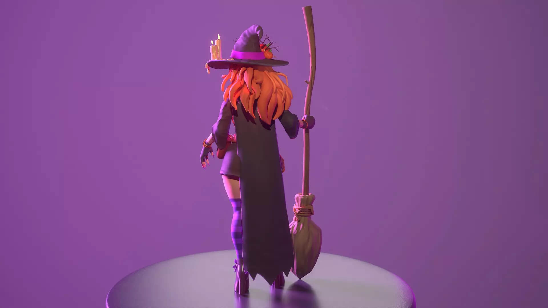 Stylized Witch Character with Broom - Rigged & ARKit Fac 3D Model
