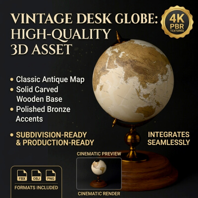 Vintage Desk Globe - Subdivision-Ready PBR 3D Model