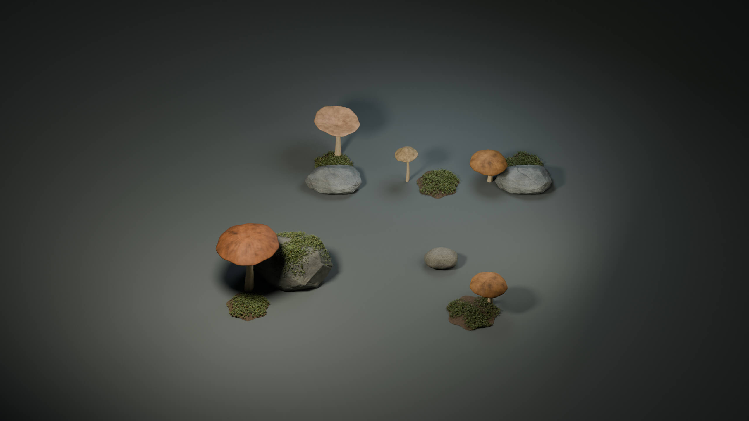 Woodland Mushrooms Moss and Stones - PBR Prop Kit 3D Model
