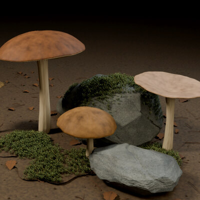 Woodland Mushrooms Moss and Stones - PBR Prop Kit