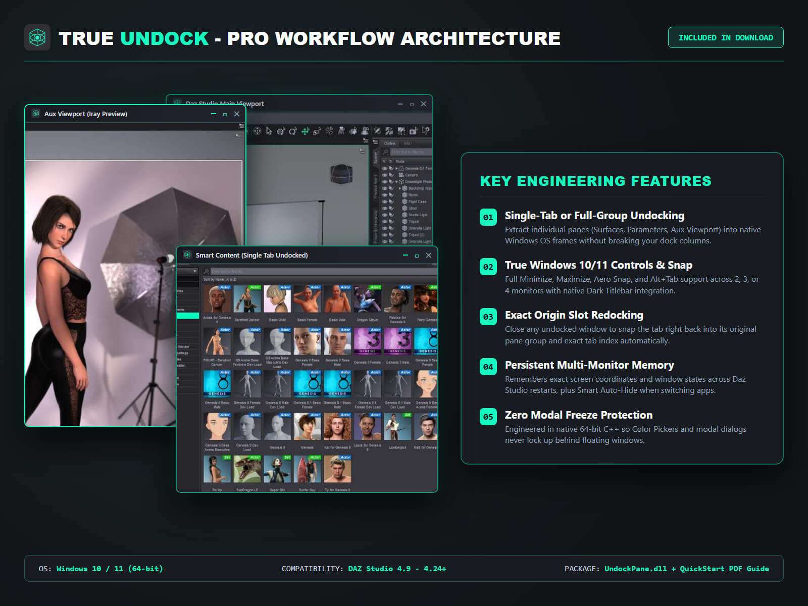 True Undock v1.2 - Multi-Monitor &amp Floating Windows Plugin Daz Content