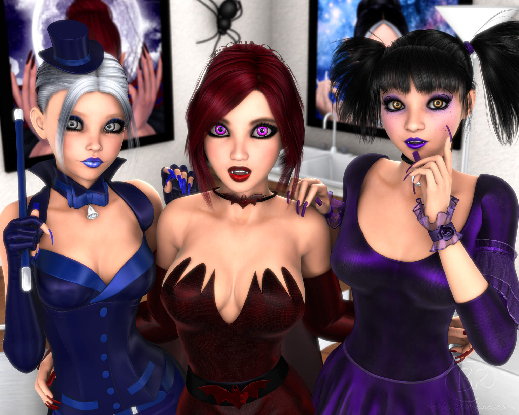 Halloween Cuties Selfie Shoot 3D Render, Digital Artwork by Pinspotter