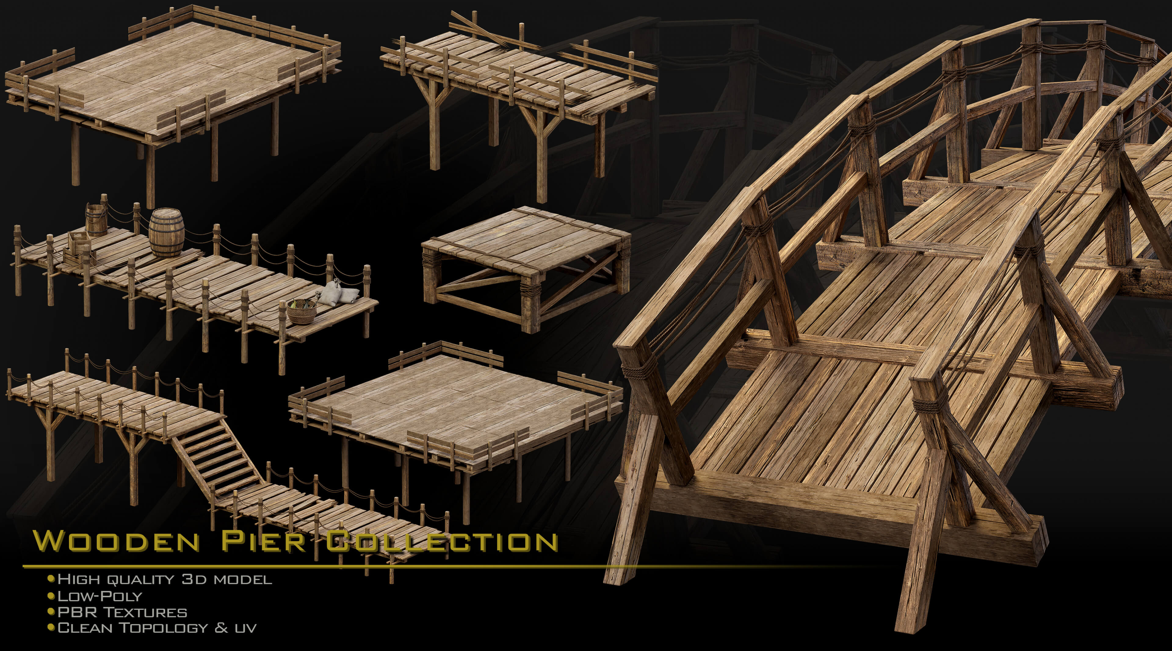 20 Wooden Pier Collection 3D Model