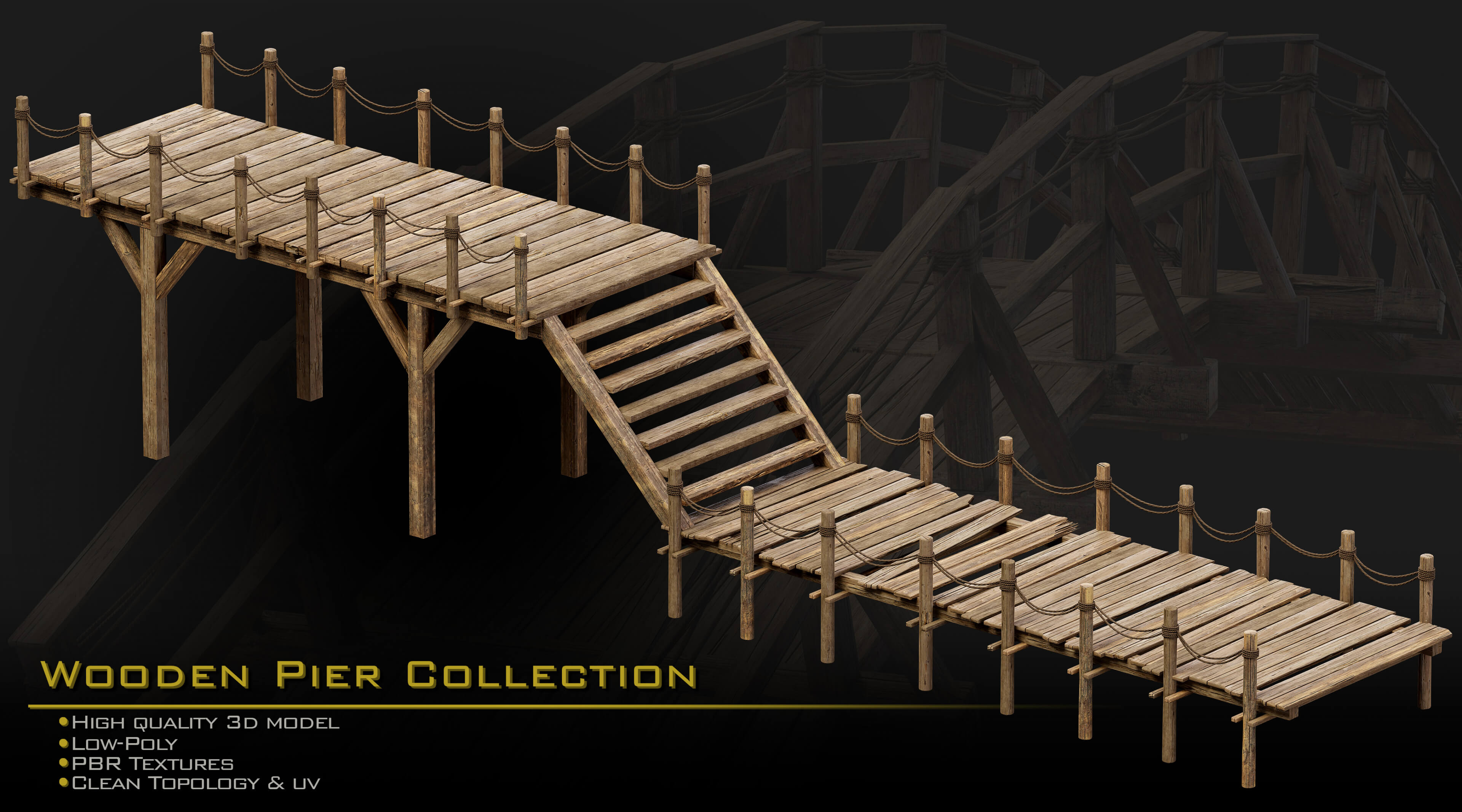 20 Wooden Pier Collection 3D Model