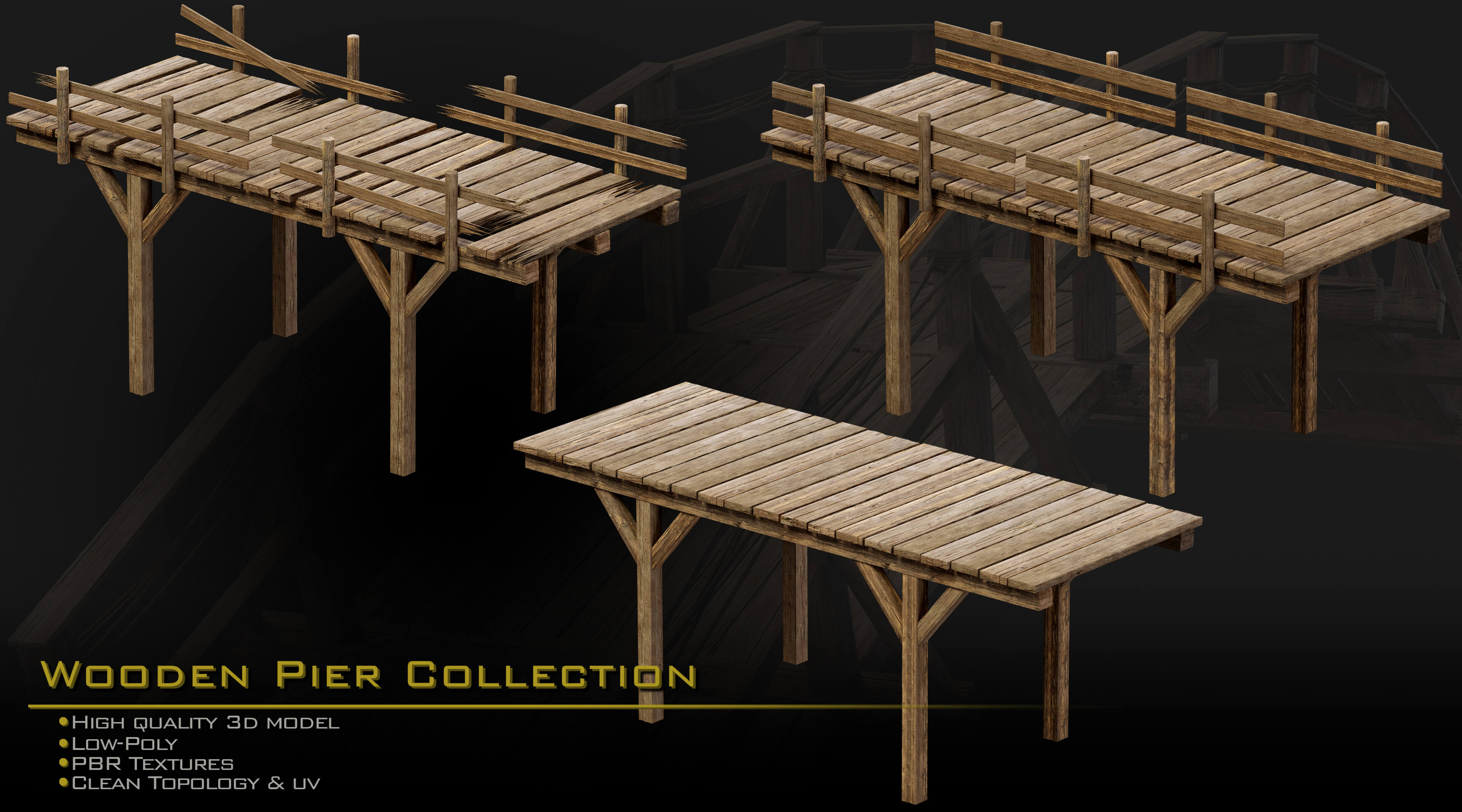20 Wooden Pier Collection 3D Model