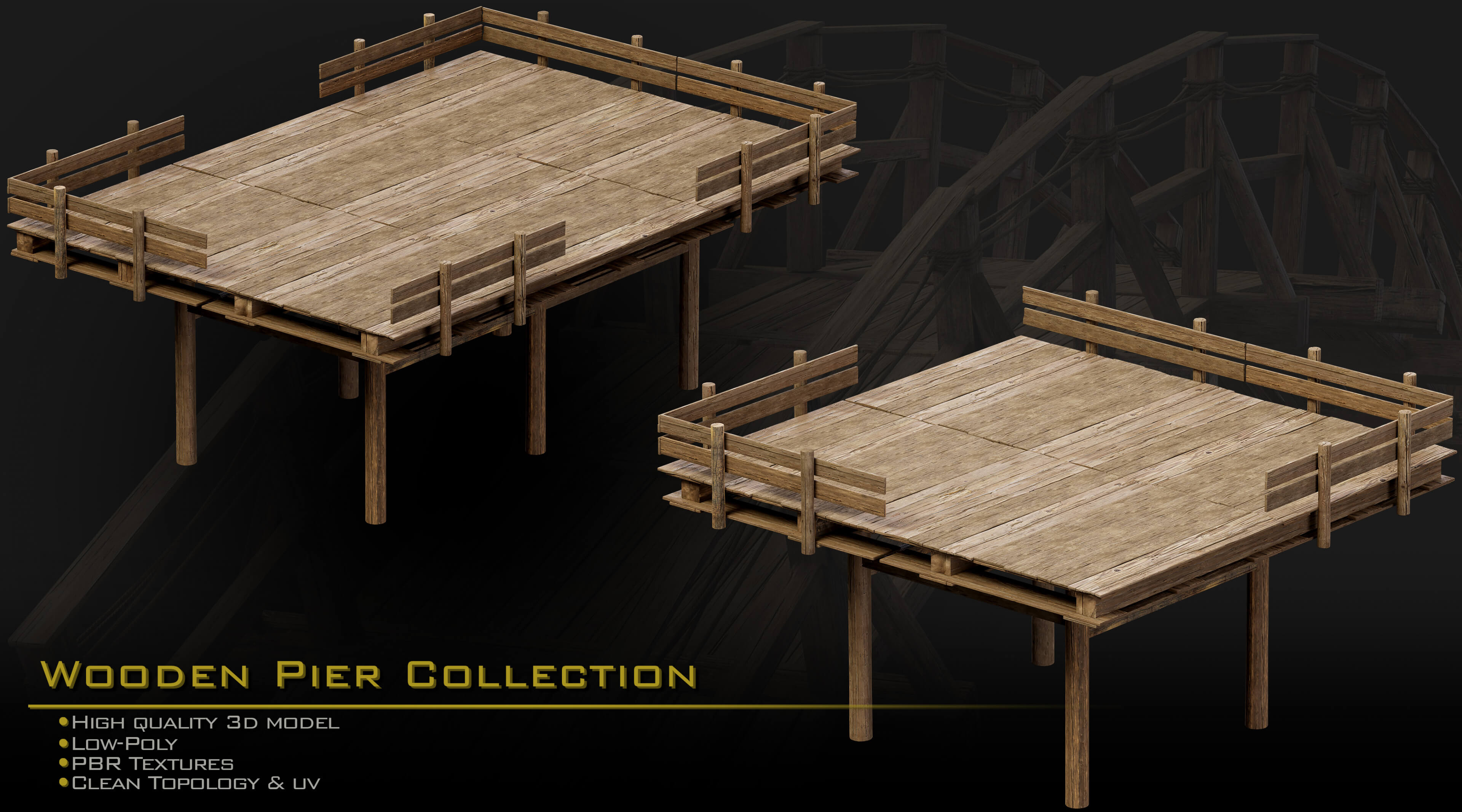 20 Wooden Pier Collection 3D Model
