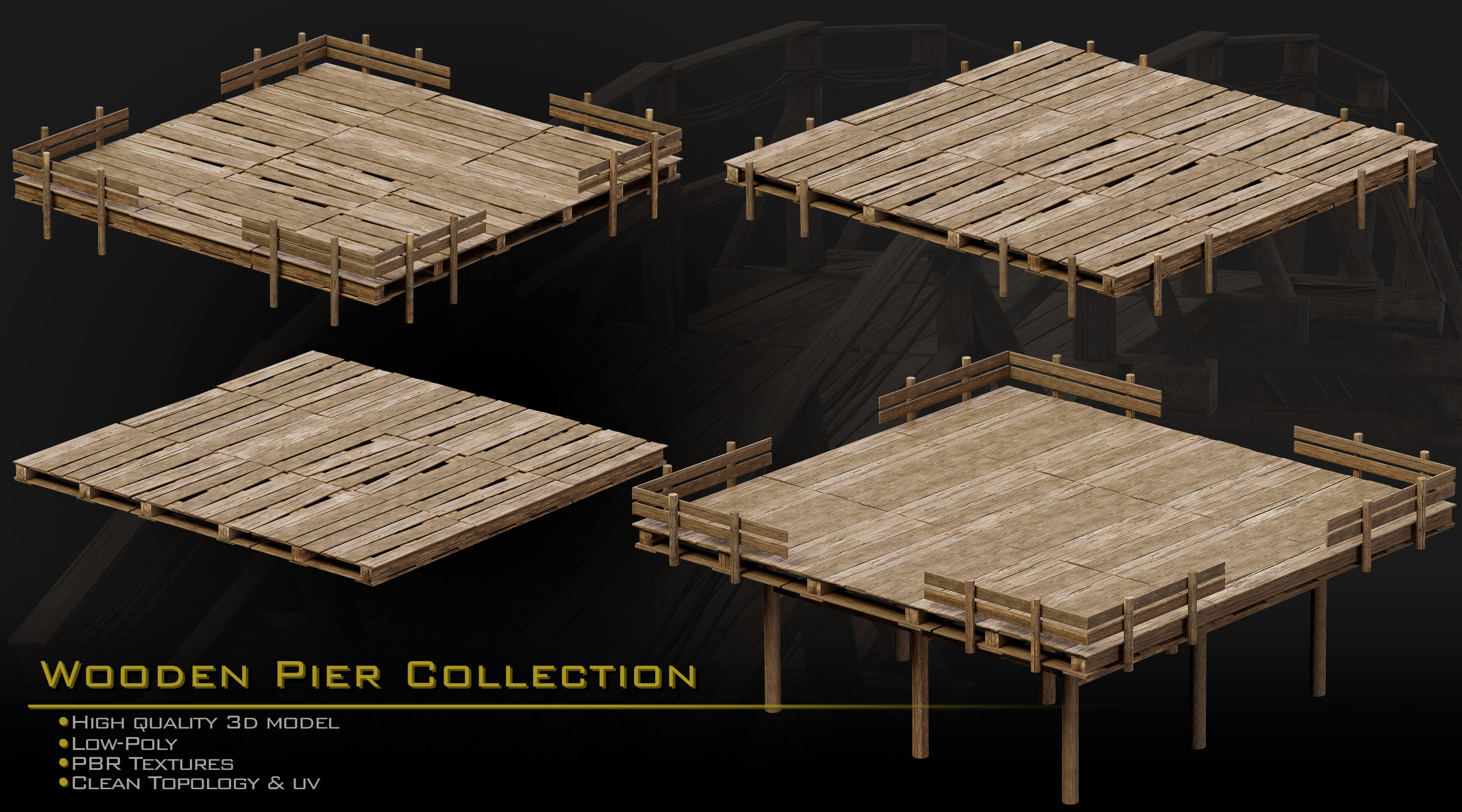 20 Wooden Pier Collection 3D Model