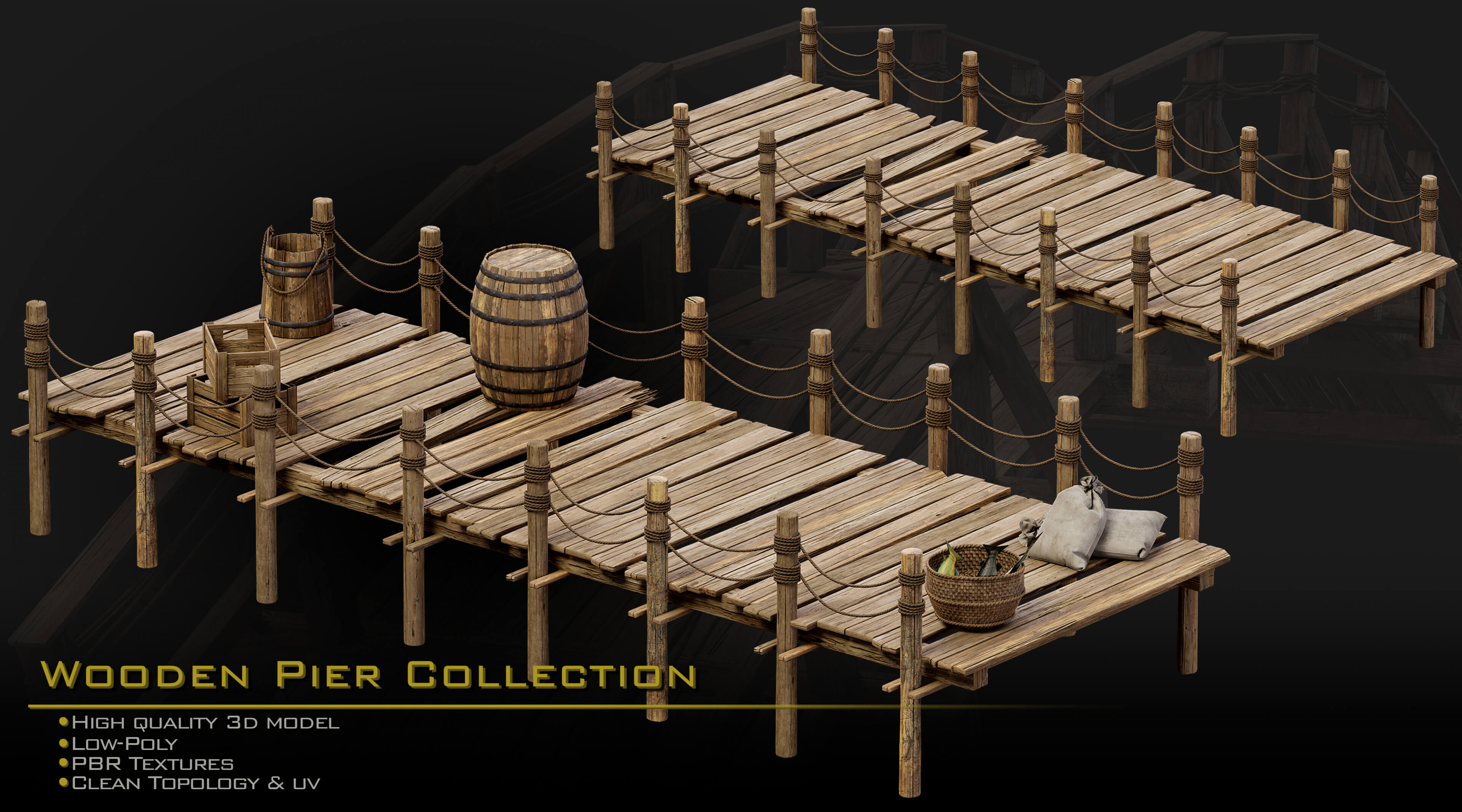 20 Wooden Pier Collection 3D Model