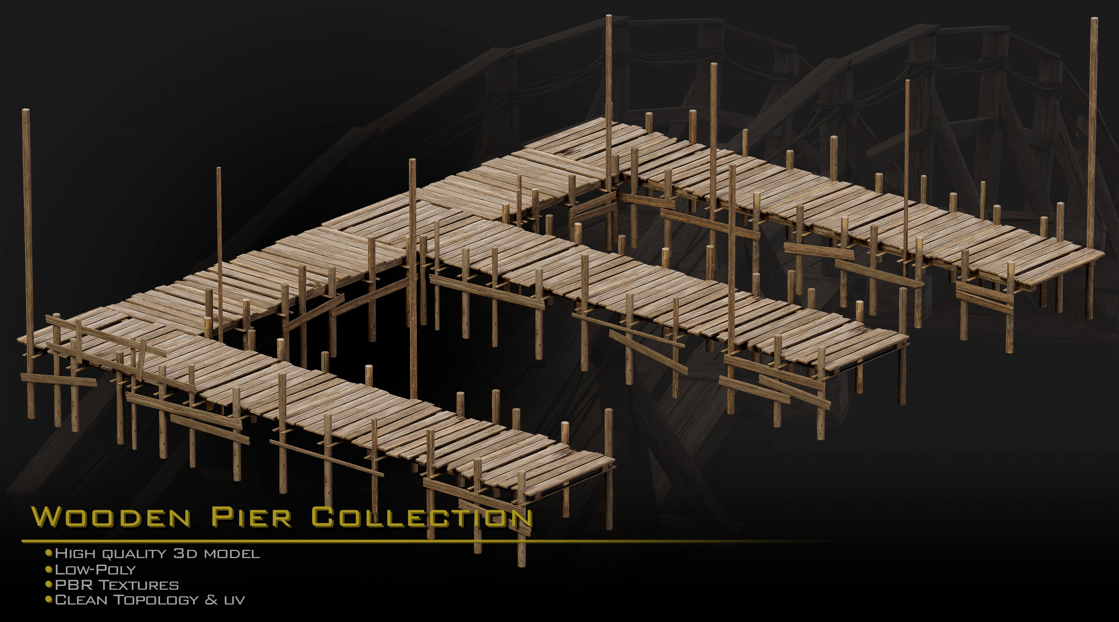 20 Wooden Pier Collection 3D Model