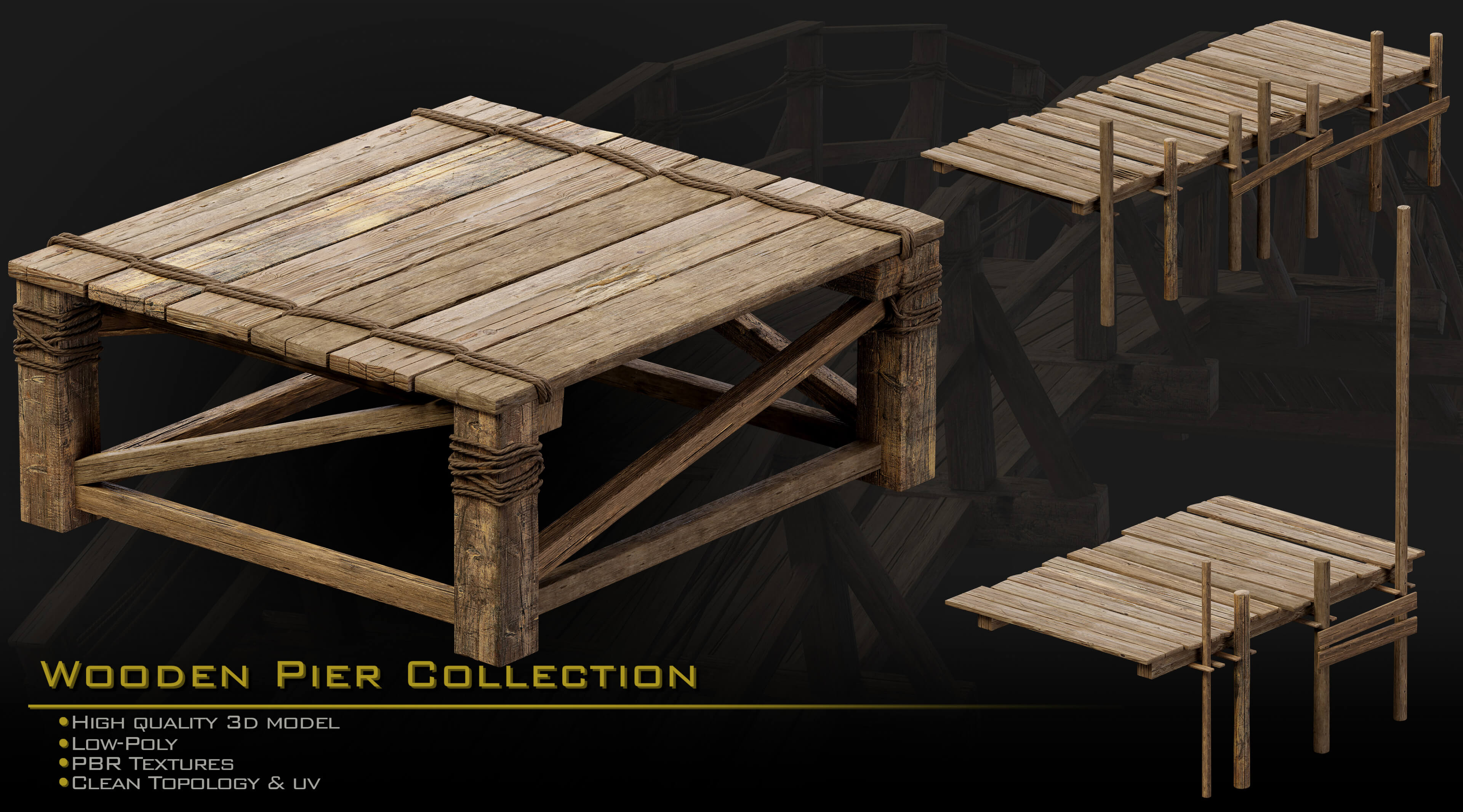 20 Wooden Pier Collection 3D Model