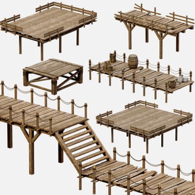 20 Wooden Pier Collection 3D Model