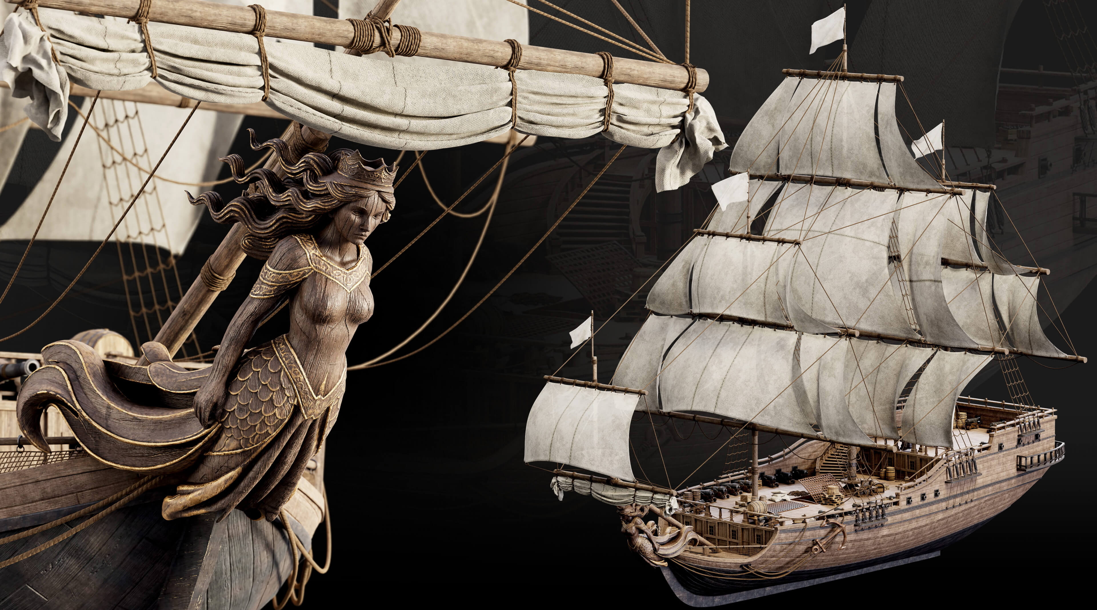 Medieval Harbor Asset Collection &ndash Ships Boats Piers 3D Model
