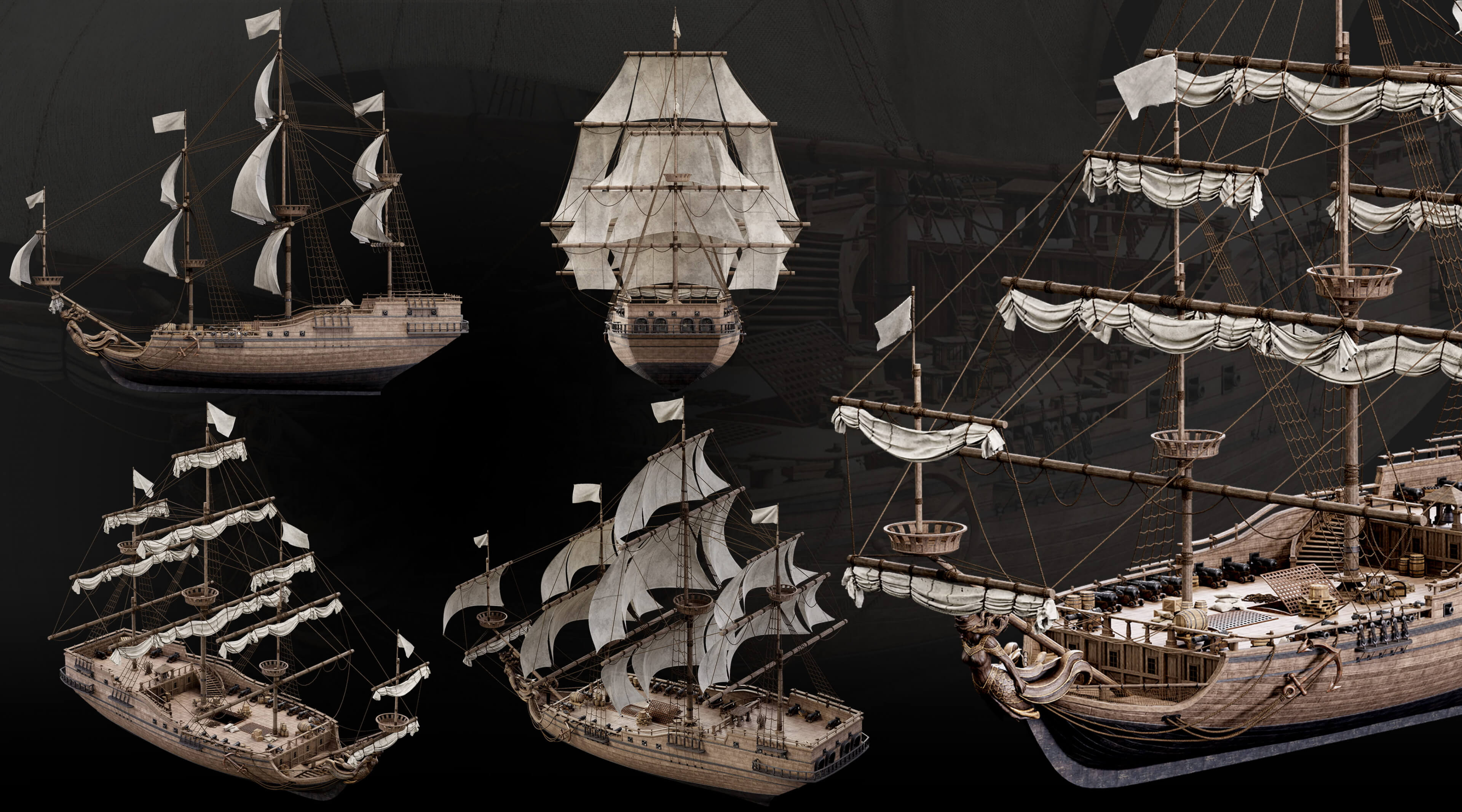 Medieval Harbor Asset Collection &ndash Ships Boats Piers 3D Model