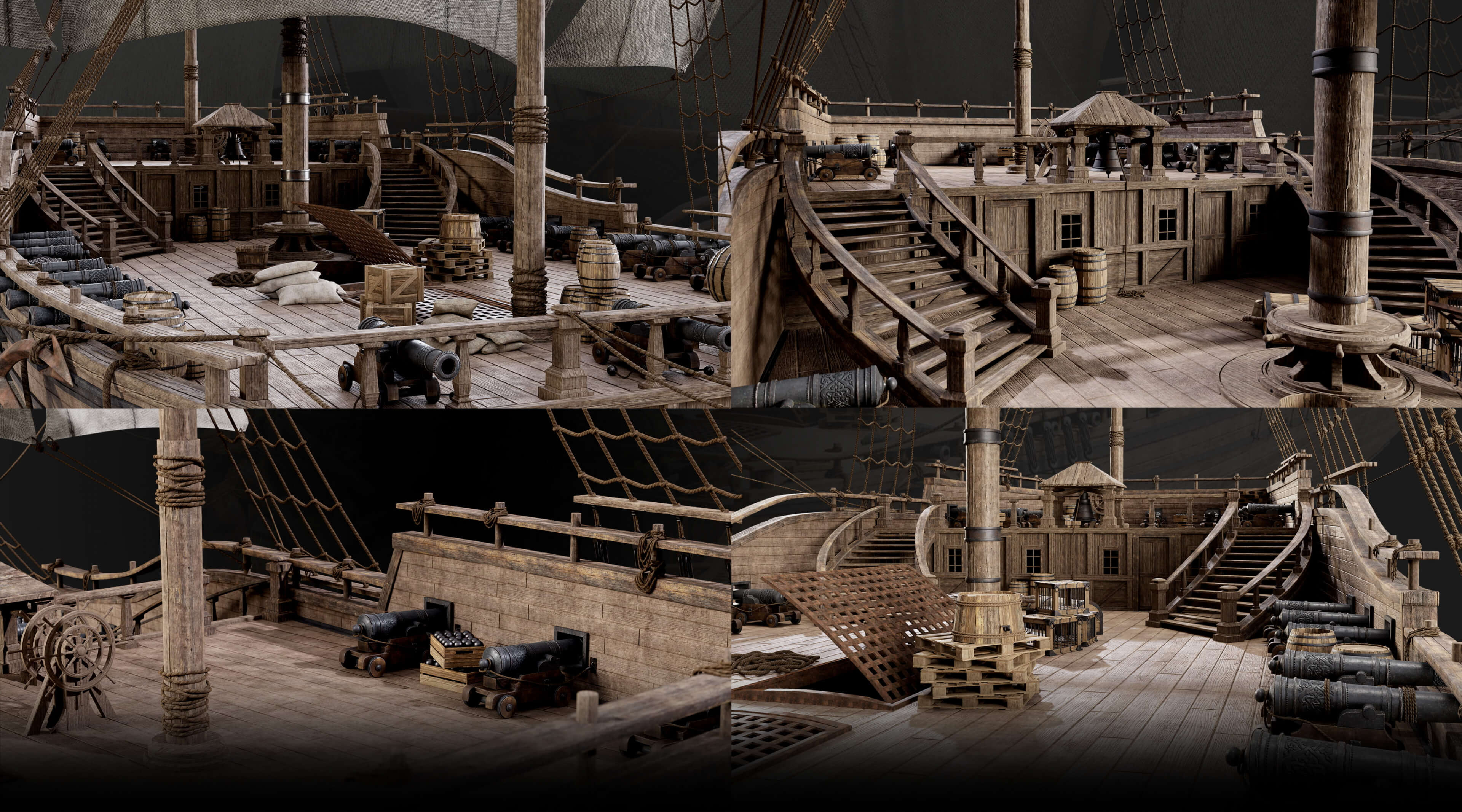Medieval Harbor Asset Collection &ndash Ships Boats Piers 3D Model