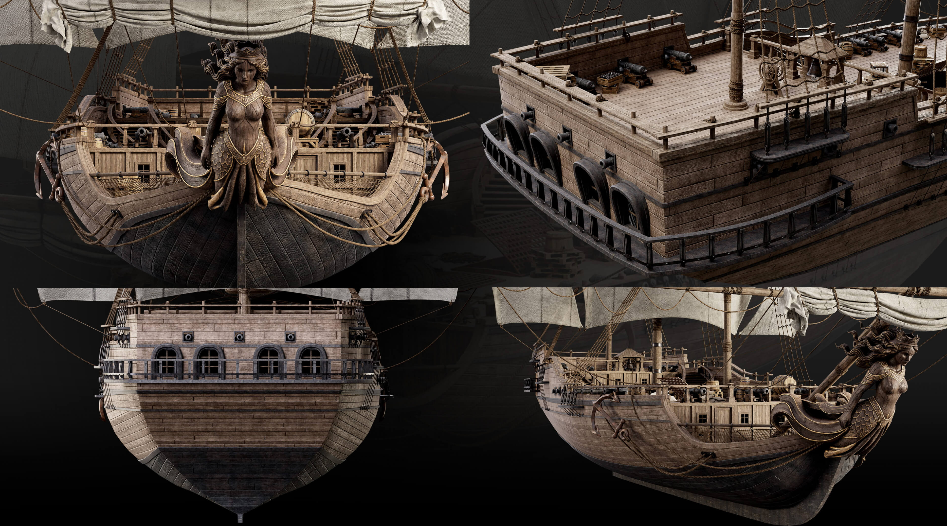 Medieval Harbor Asset Collection &ndash Ships Boats Piers 3D Model