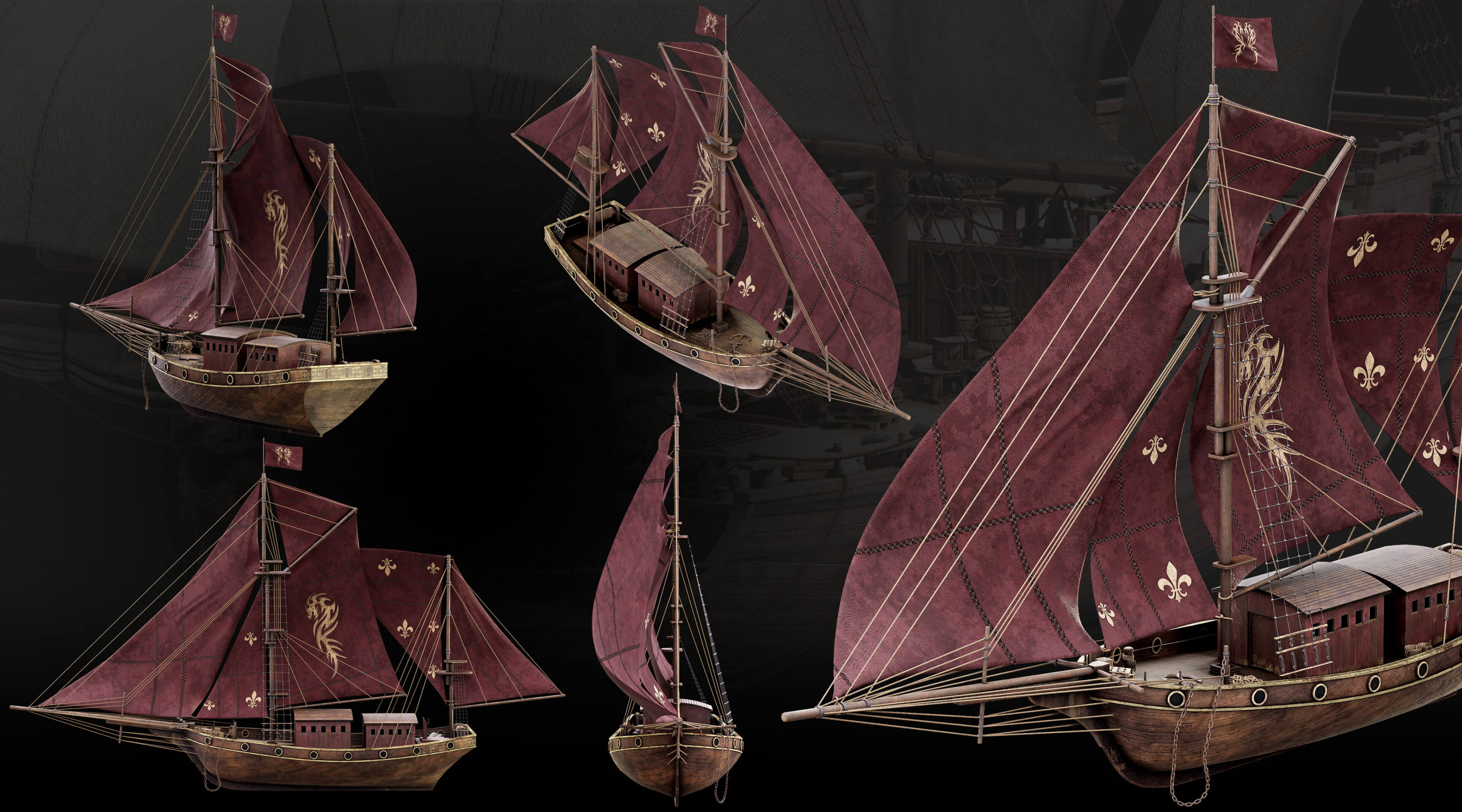 Medieval Harbor Asset Collection &ndash Ships Boats Piers 3D Model