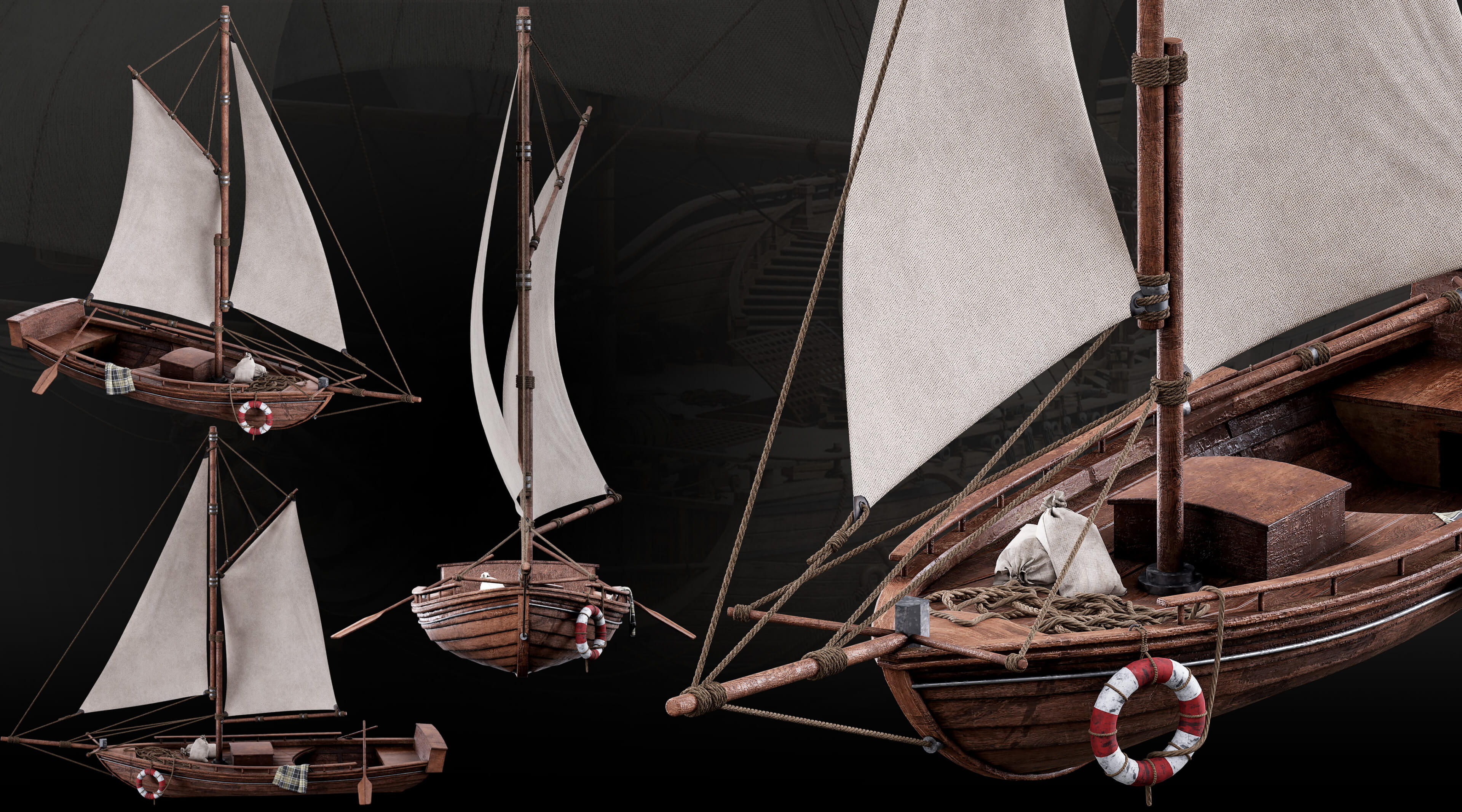 Medieval Harbor Asset Collection &ndash Ships Boats Piers 3D Model