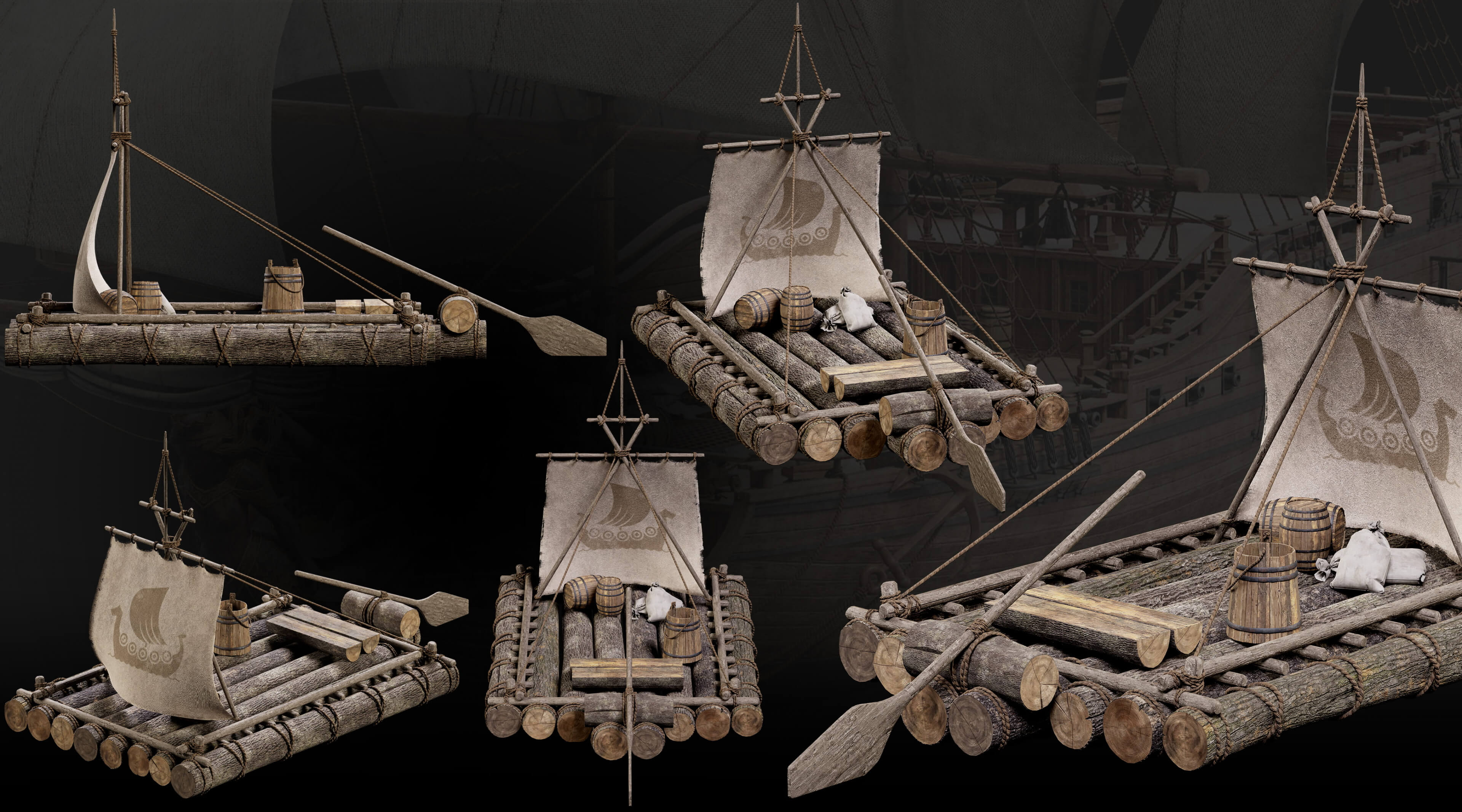 Medieval Harbor Asset Collection &ndash Ships Boats Piers 3D Model