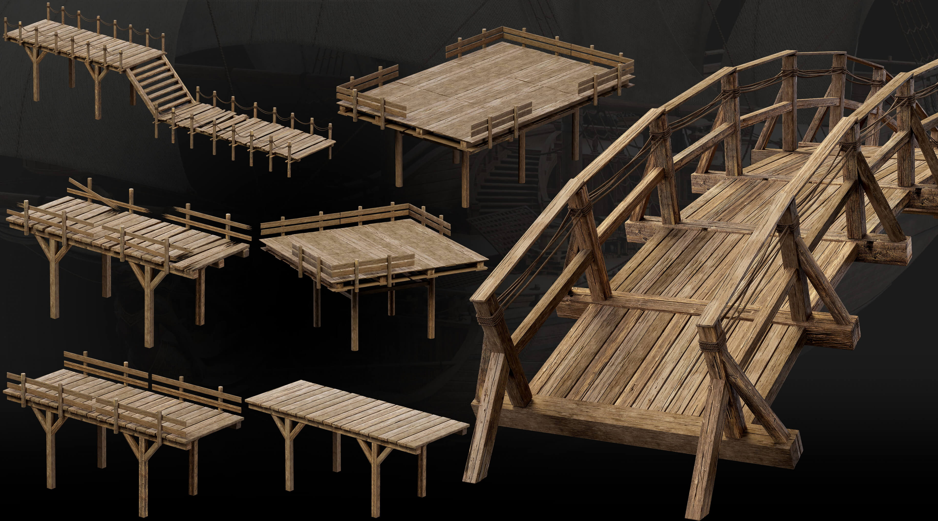 Medieval Harbor Asset Collection &ndash Ships Boats Piers 3D Model