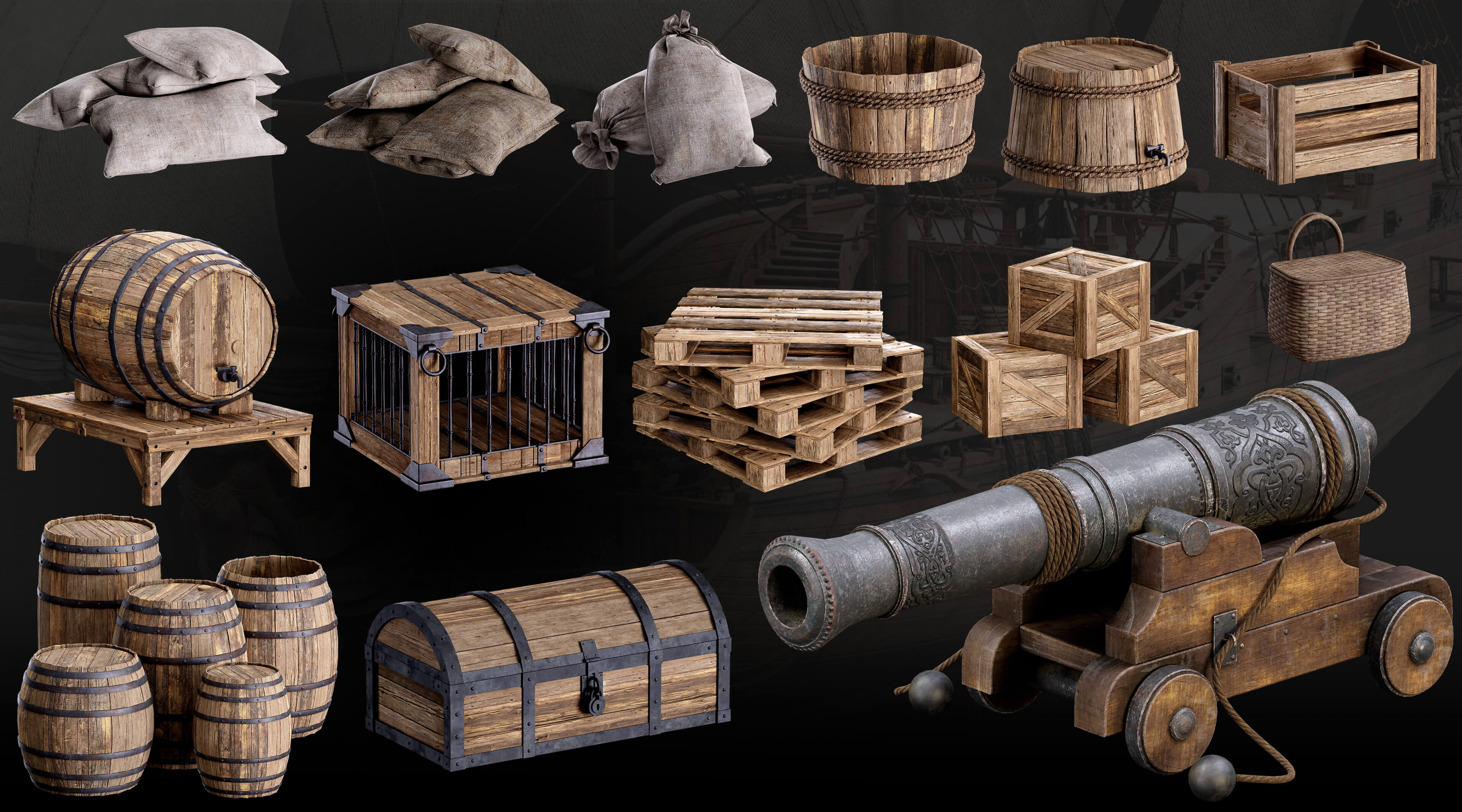 Medieval Harbor Asset Collection &ndash Ships Boats Piers 3D Model