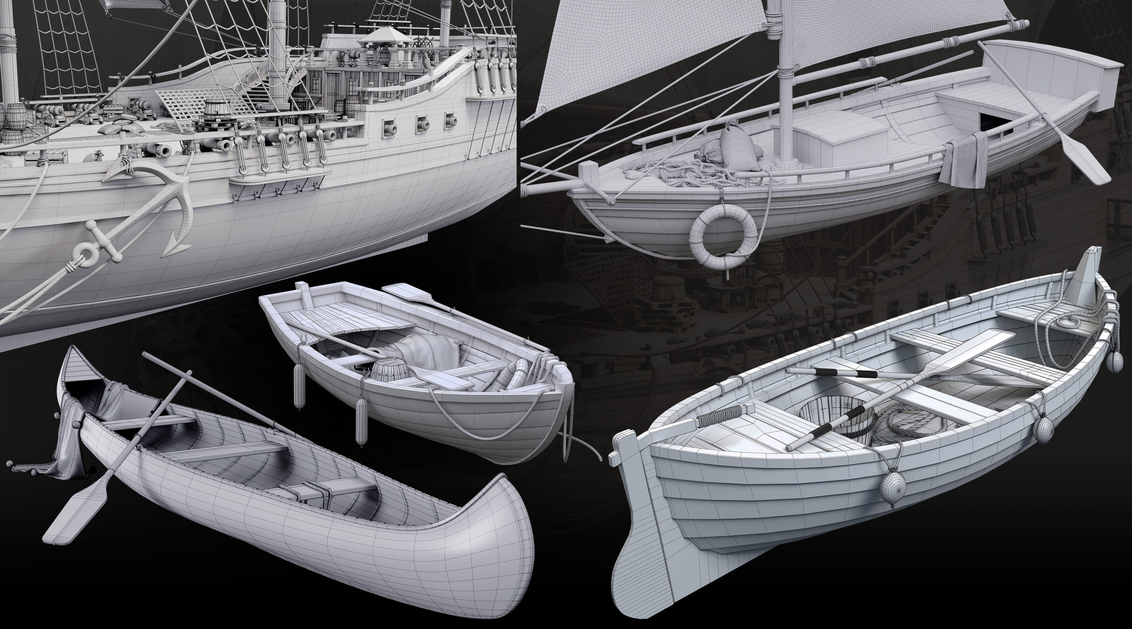 Medieval Harbor Asset Collection &ndash Ships Boats Piers 3D Model