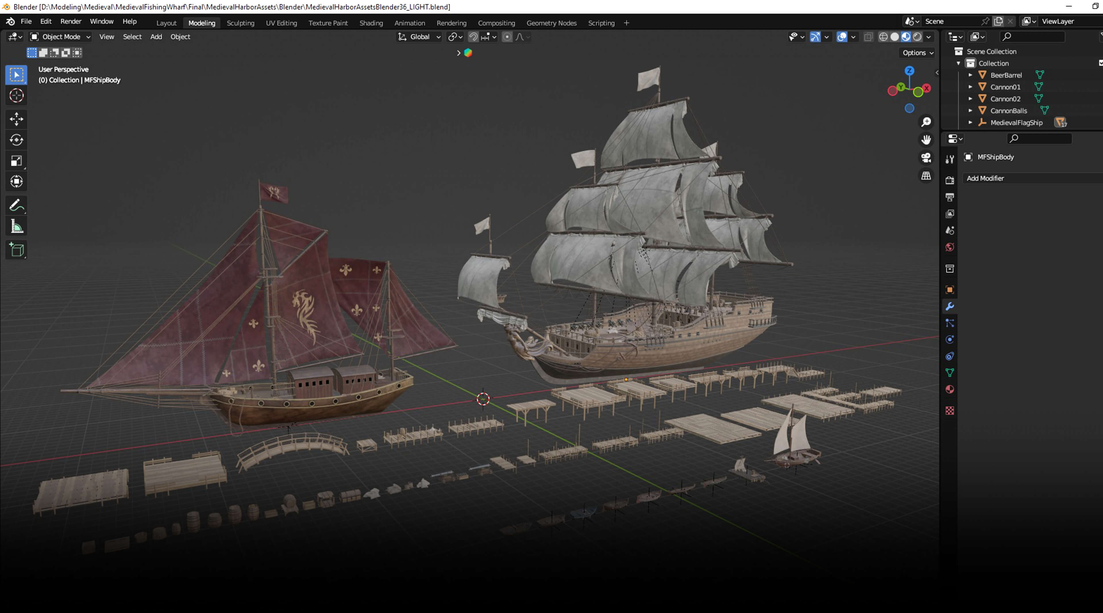 Medieval Harbor Asset Collection &ndash Ships Boats Piers 3D Model