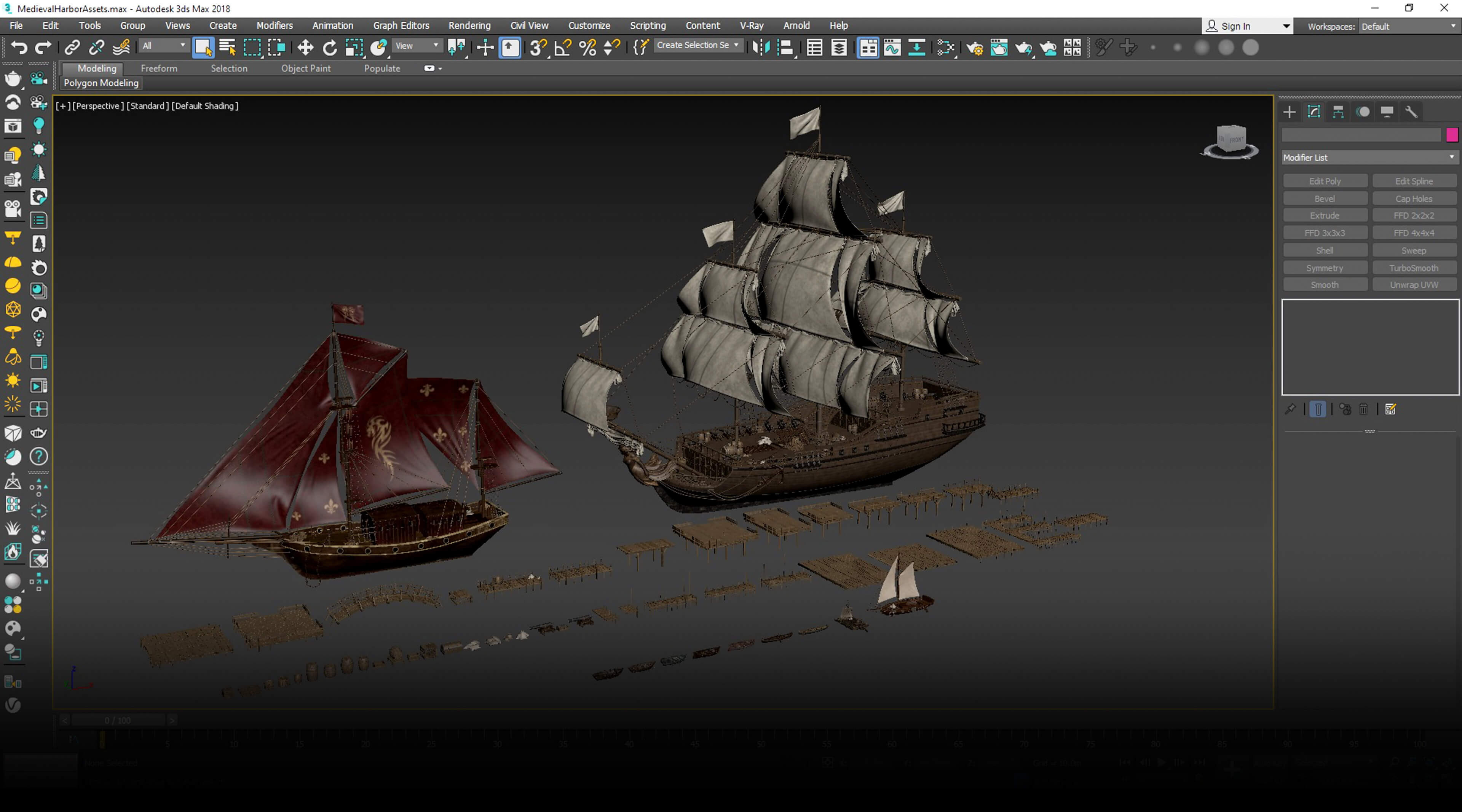 Medieval Harbor Asset Collection &ndash Ships Boats Piers 3D Model