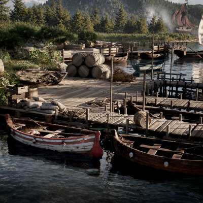 Medieval Harbor Asset Collection &ndash Ships Boats Piers 3D Model