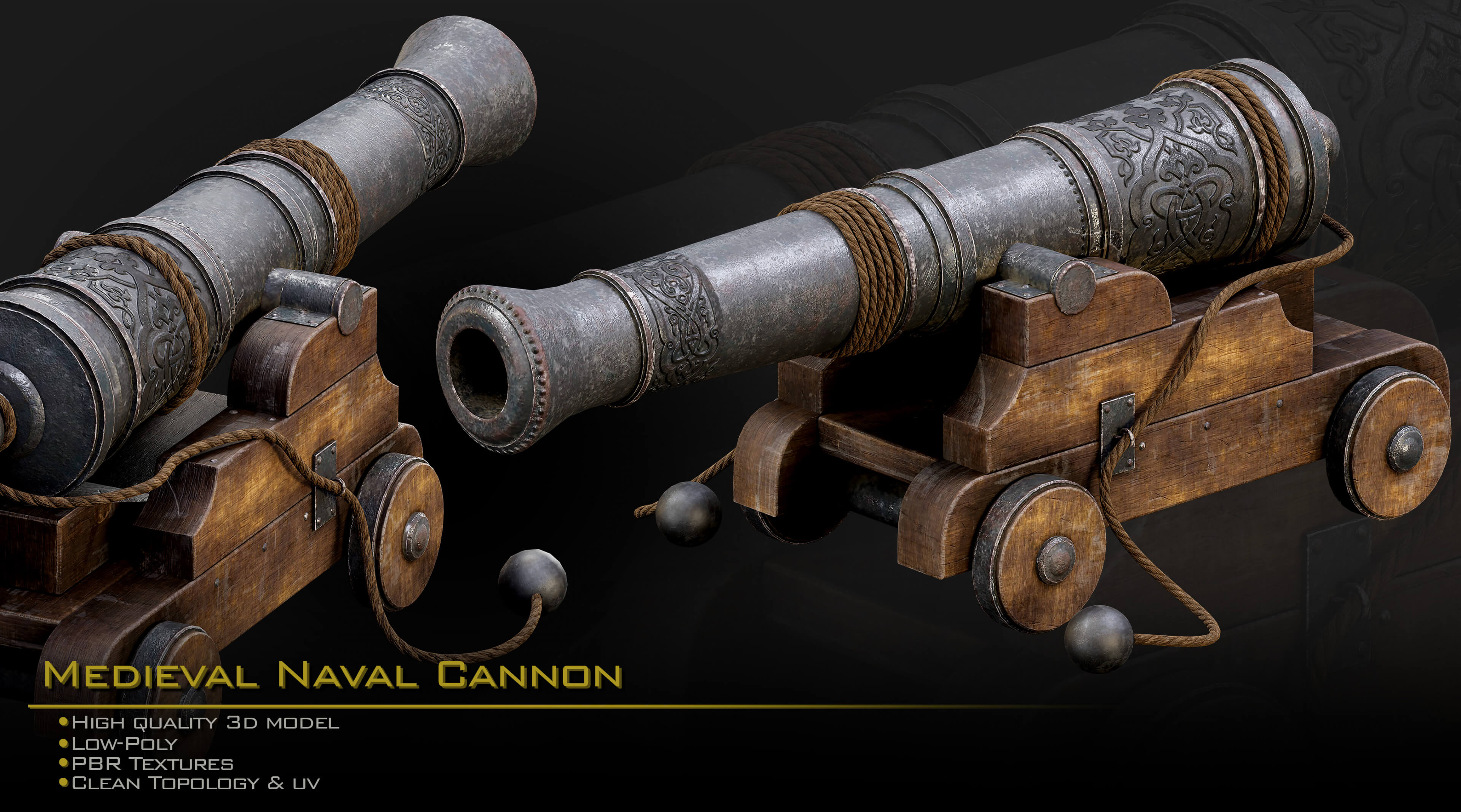 Medieval Naval Cannon 3D Model