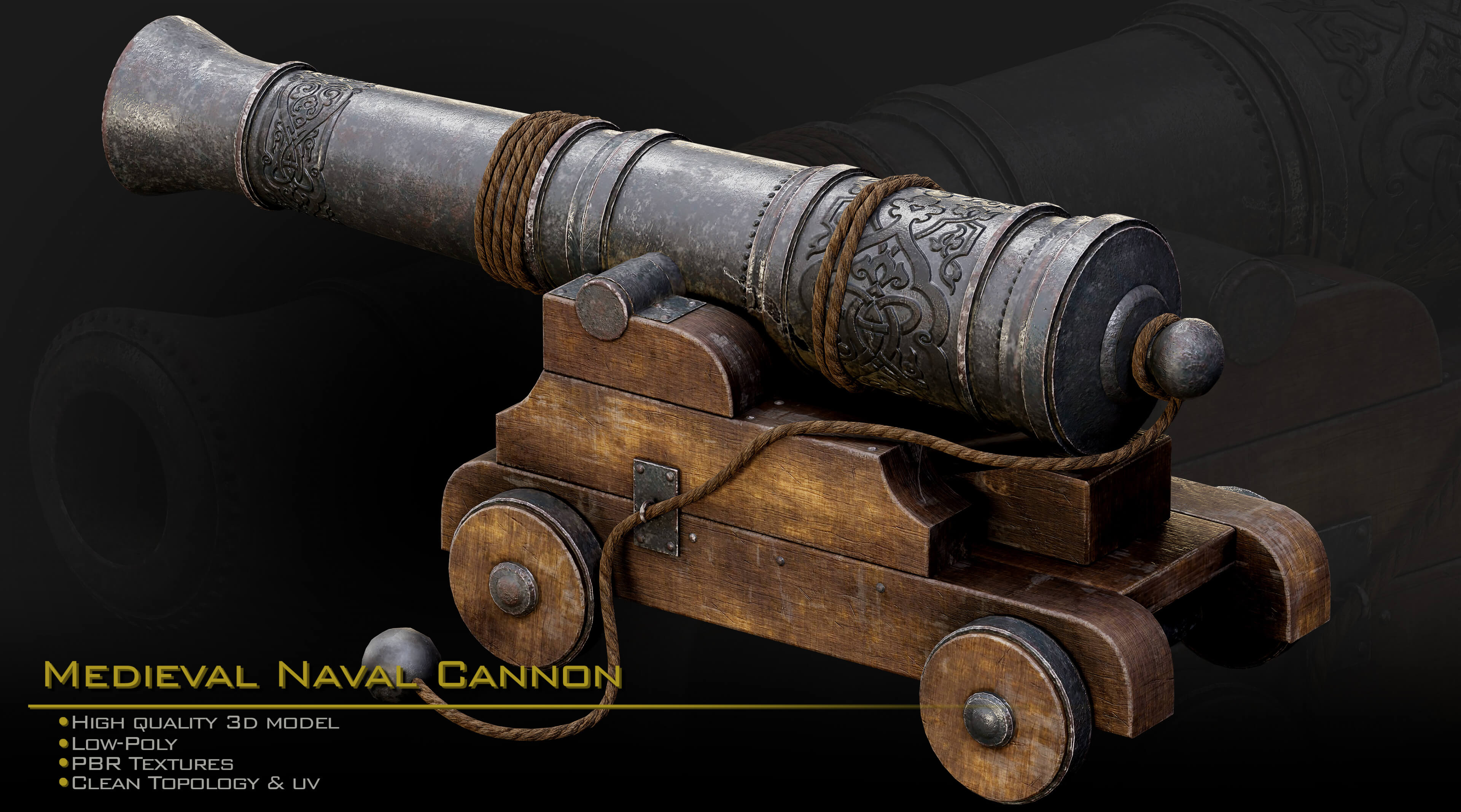 Medieval Naval Cannon 3D Model