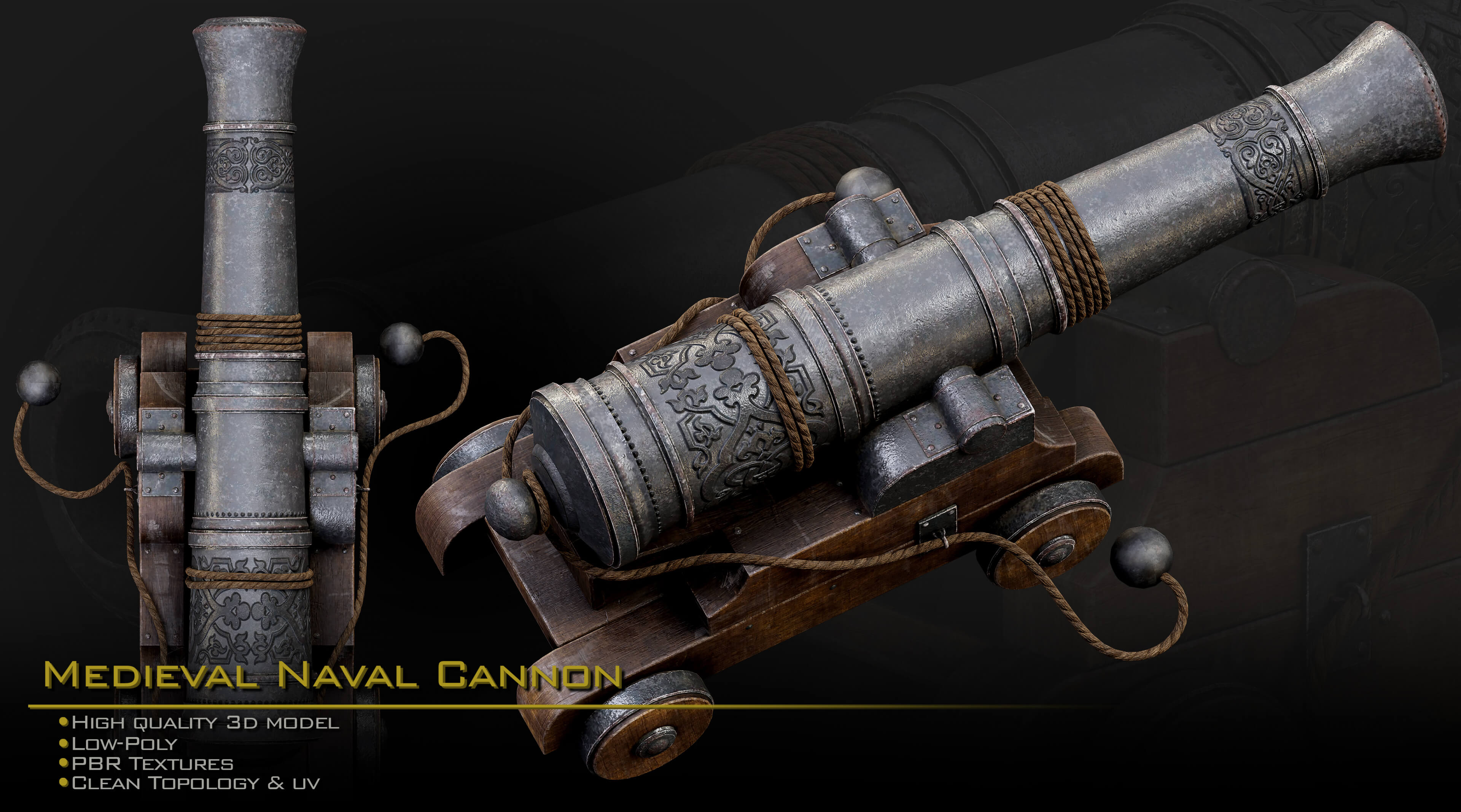 Medieval Naval Cannon 3D Model