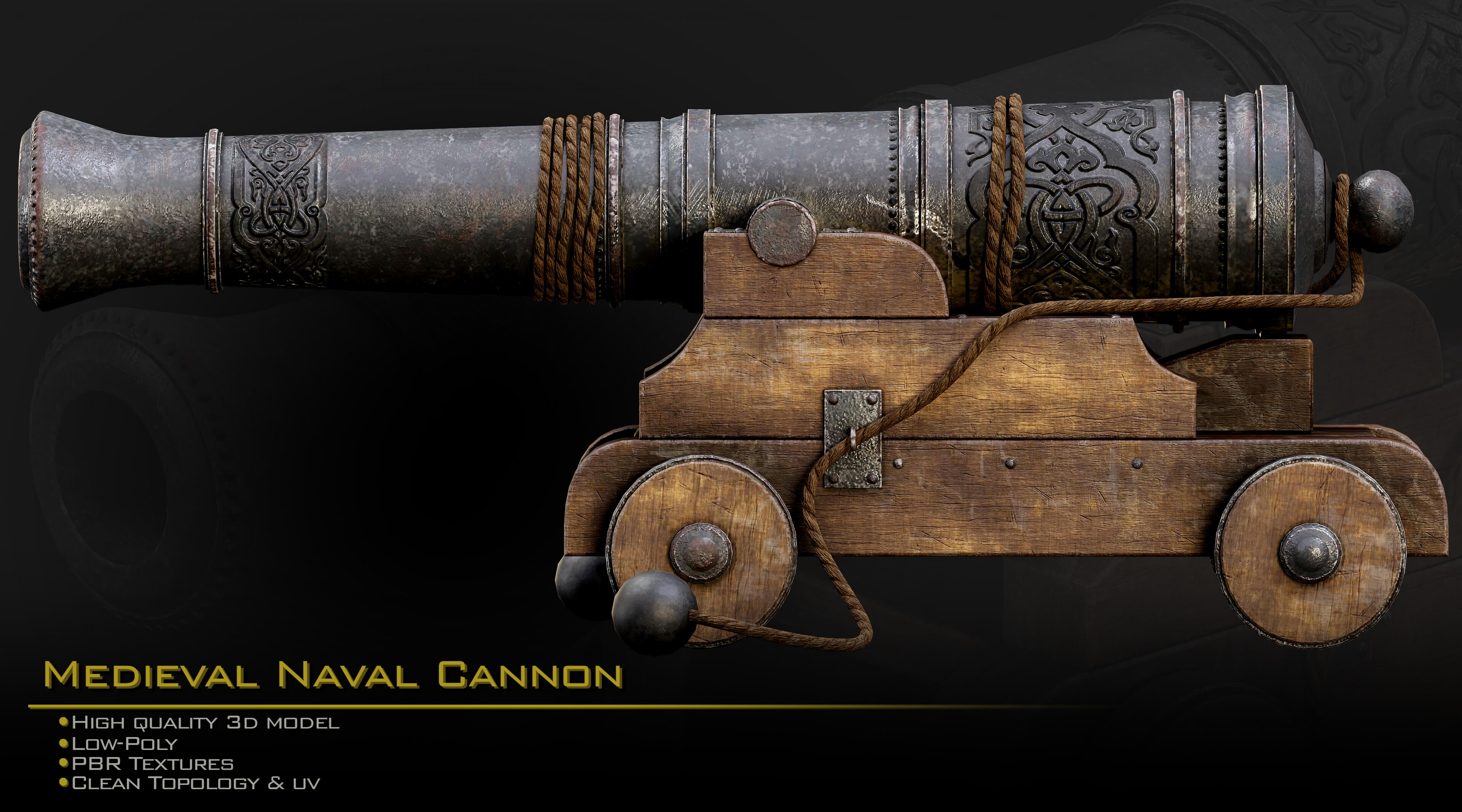 Medieval Naval Cannon 3D Model
