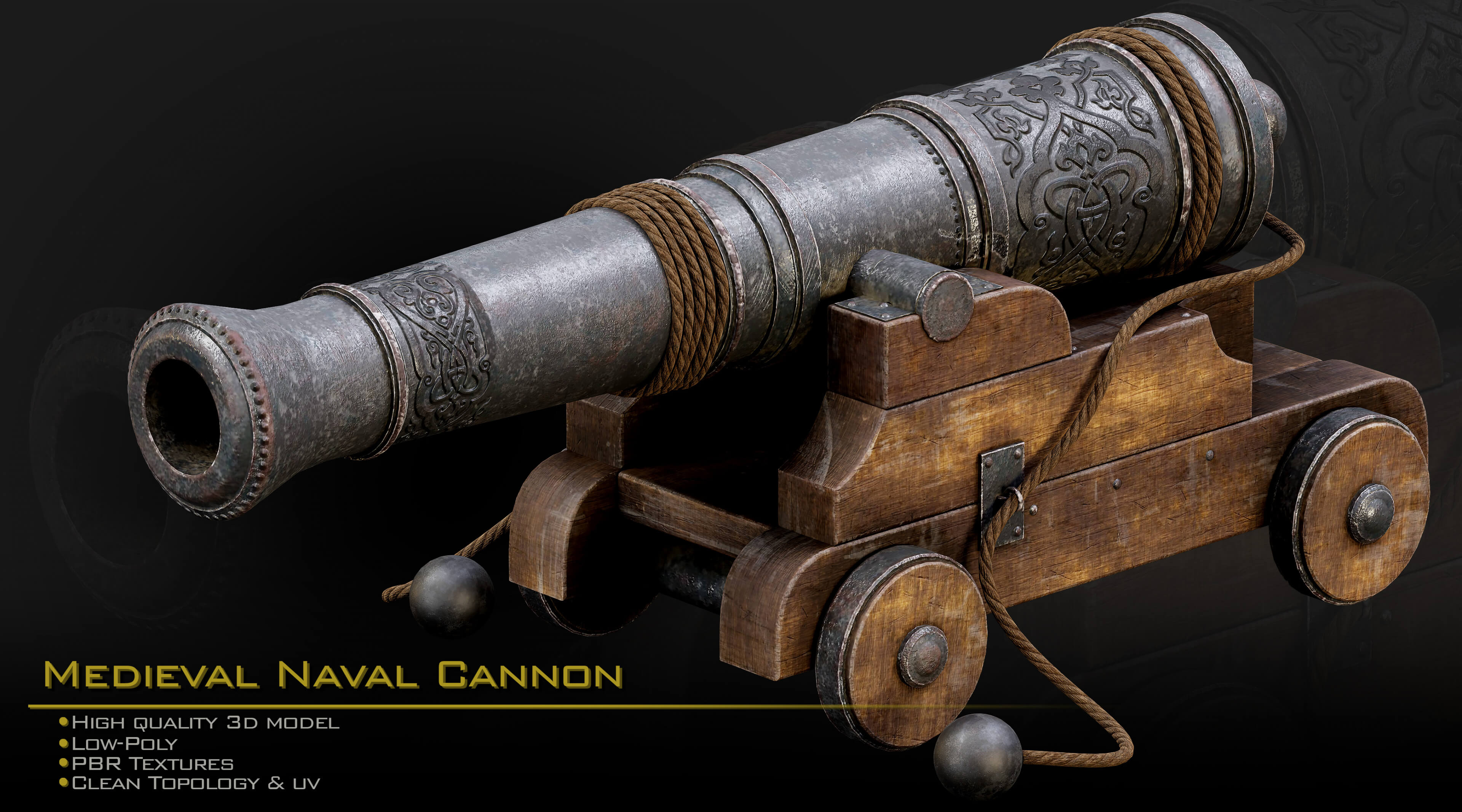 Medieval Naval Cannon 3D Model