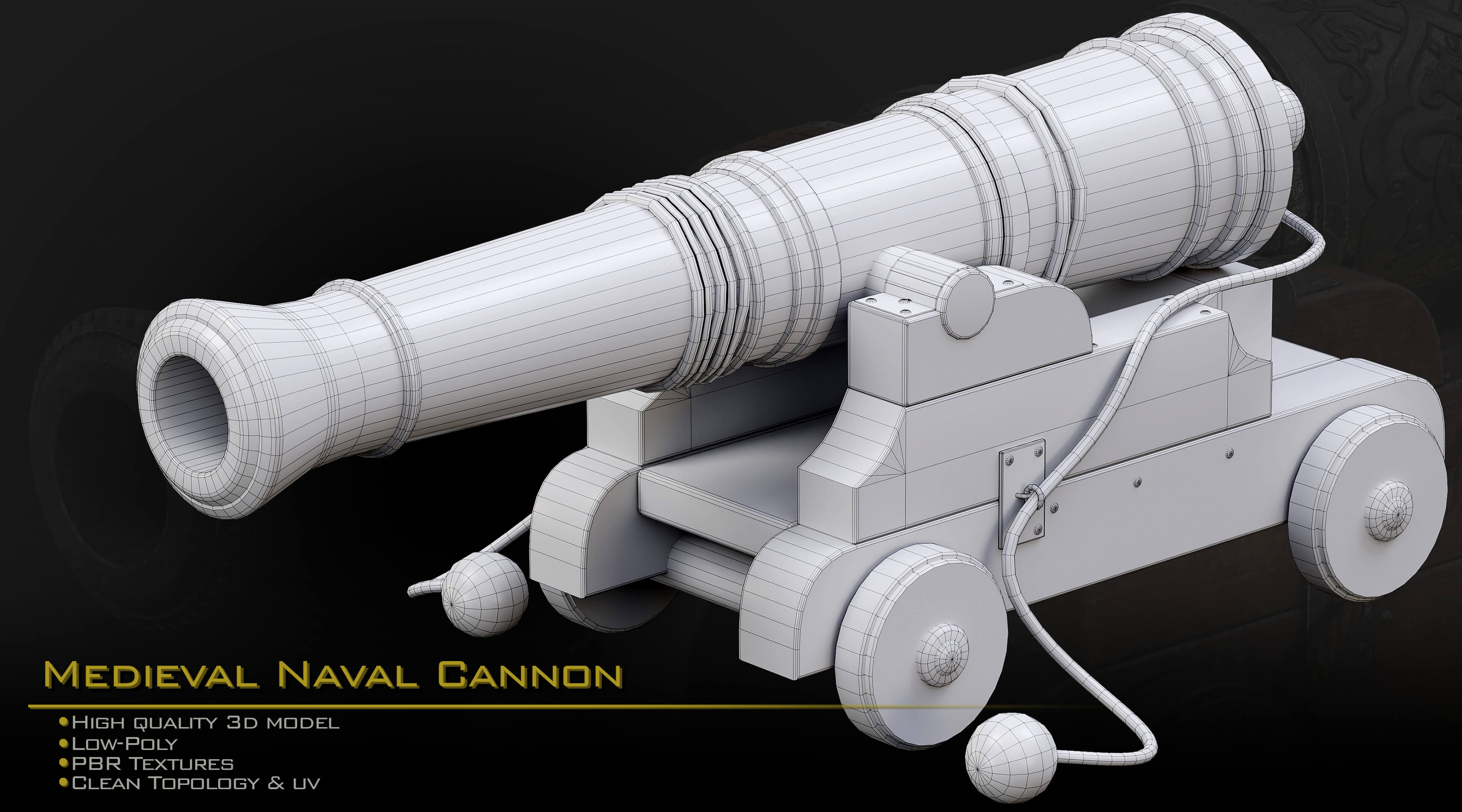 Medieval Naval Cannon 3D Model