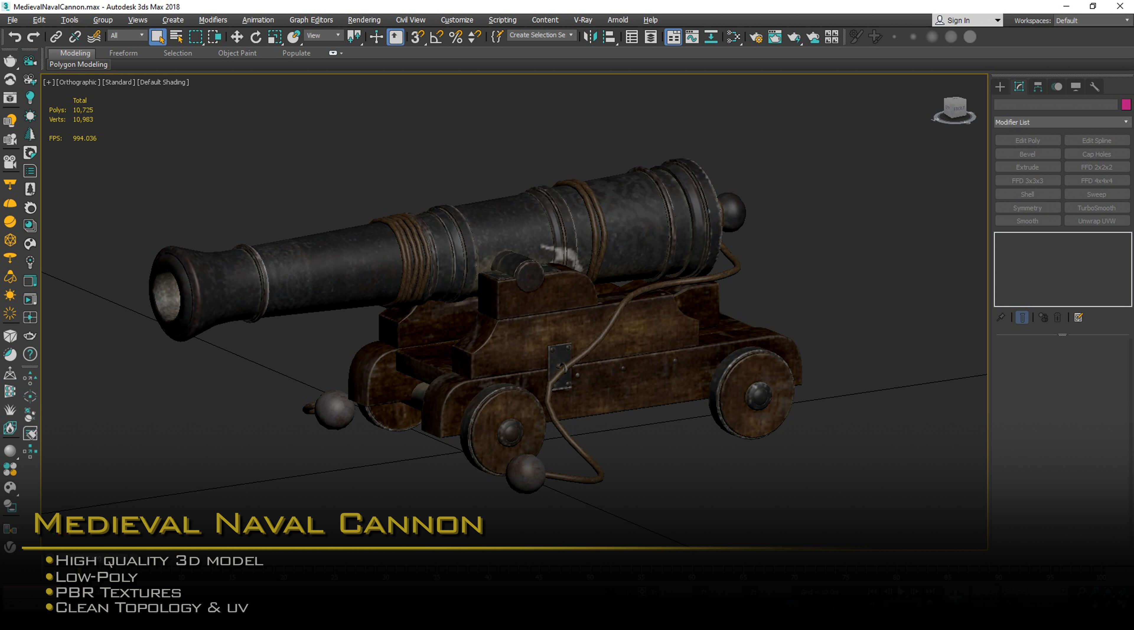 Medieval Naval Cannon 3D Model