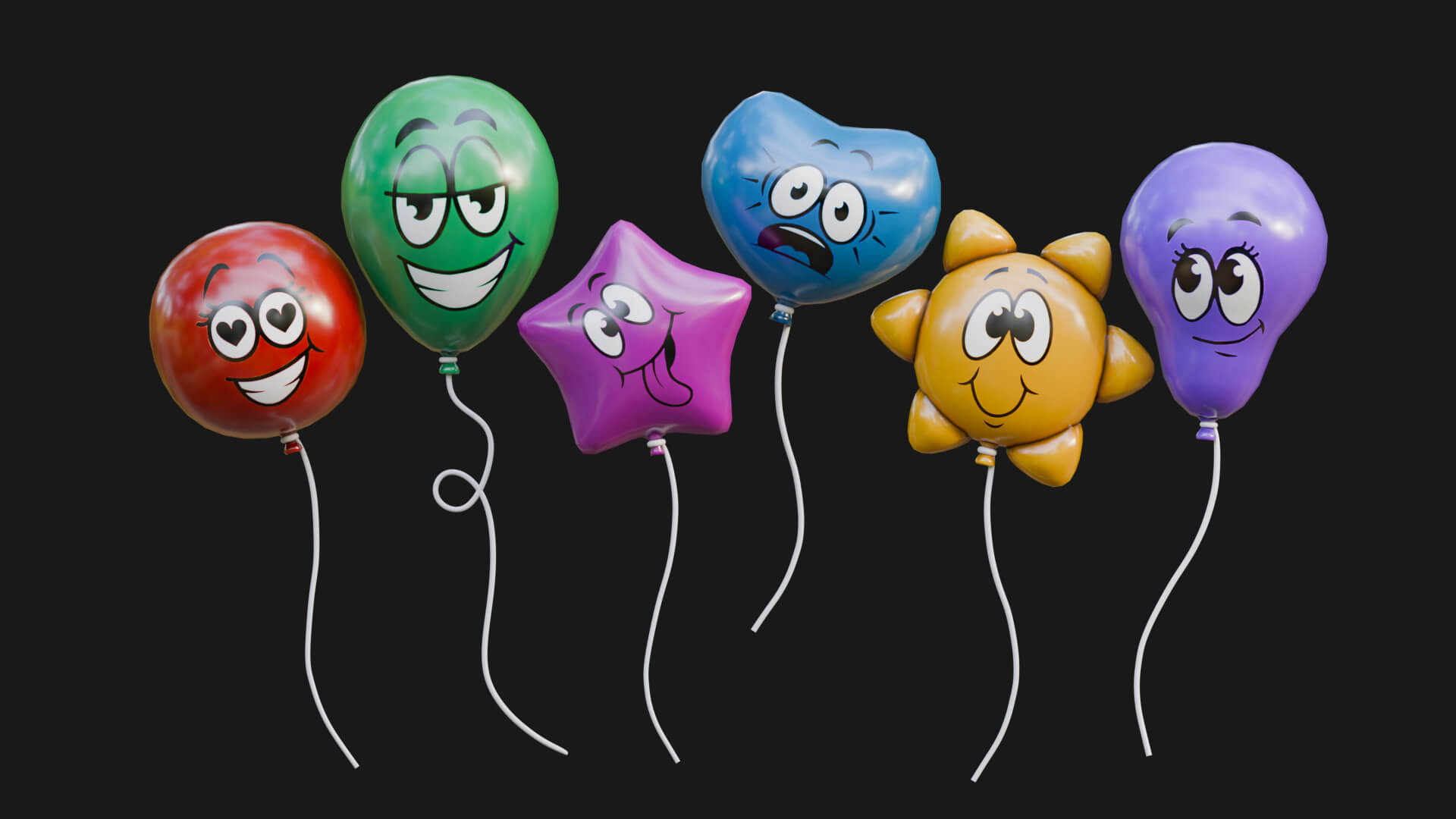 Animated Stylized Balloons Pack 3D Model