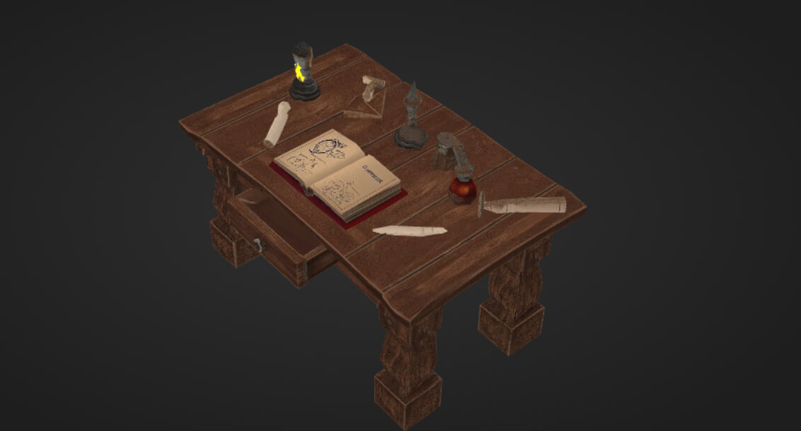 Stylized Wooden Medieval Fantasy Desk 3D Model 3D Model