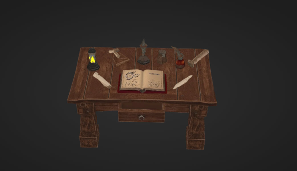 Stylized Wooden Medieval Fantasy Desk 3D Model 3D Model